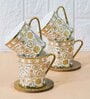 Gold 180 ml Ceramic Vintage Print (Set of 4) Tea Cup Set