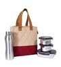 Femora Stainless Steel Container Multipurpose Lunch Box Set for Office, Maroon, Round-350ml(2 pcs), Rectangle-550ml(1 pcs), Water Bottle-750ml(1 pcs)