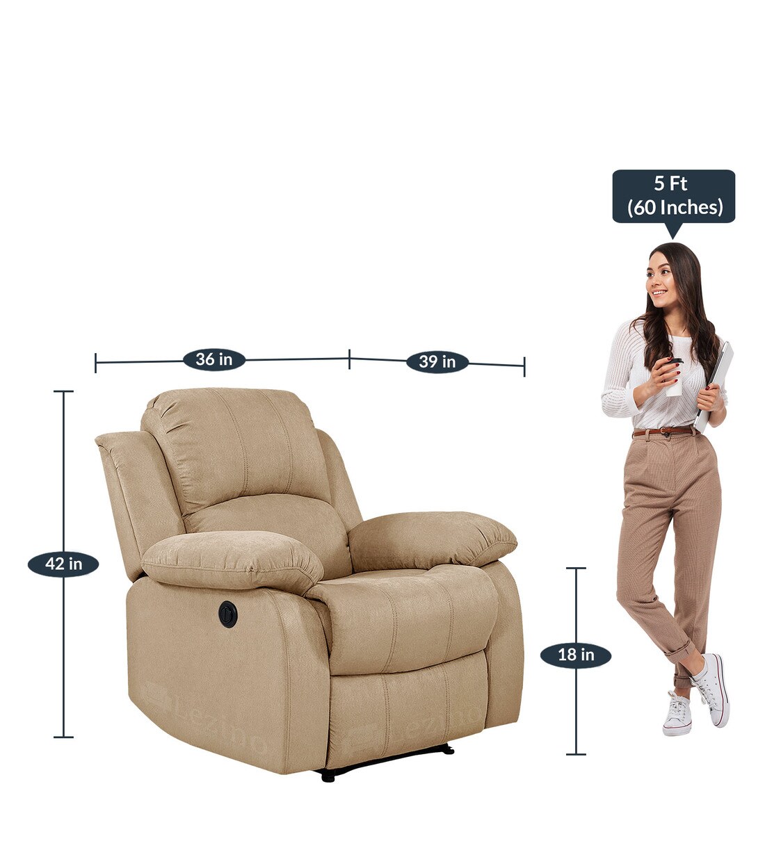 Buy Fibia Fabric Motorized 1 Seater Recliner in Beige Colour by Lezino