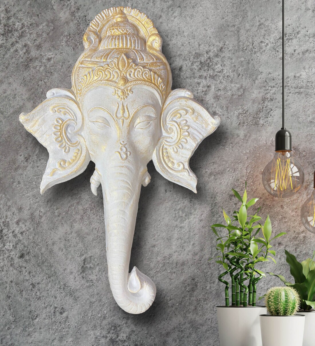 Buy Fibre Ganesha Face Wall Hanging Mural White at 17 OFF by Artociti