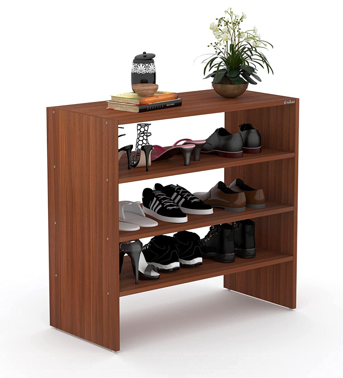 Buy Filaria Open Shoe Rack in Walnut Finish by Anikaa Online - Open ...