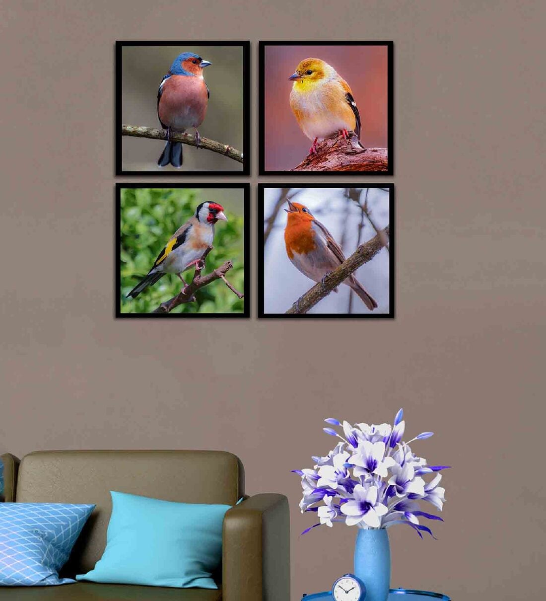 Buy Finch Yellow Engineered Wood Framed Wildlife Art Print Set of 4 at