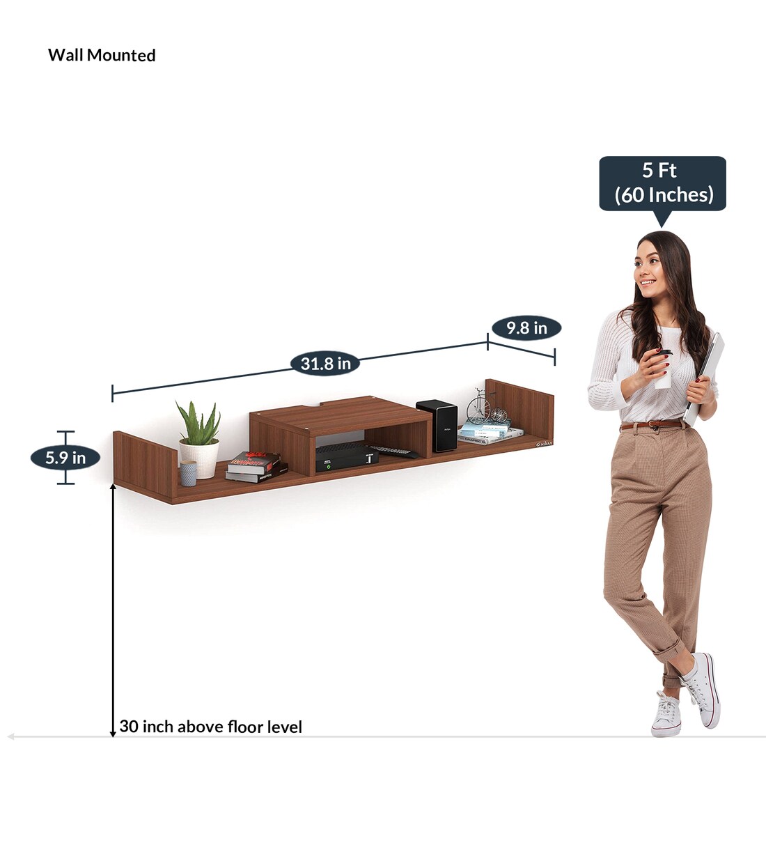 Buy Finn Wall Mount TV Shelf For TV Upto 40\ in Walnut Finish by Anikaa