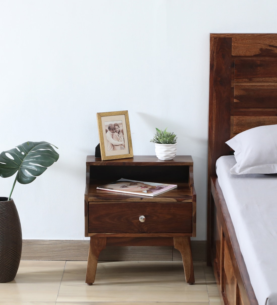 Buy Finnmark Sheesham Wood Bedside Table In Provincial Teak Finish With ...