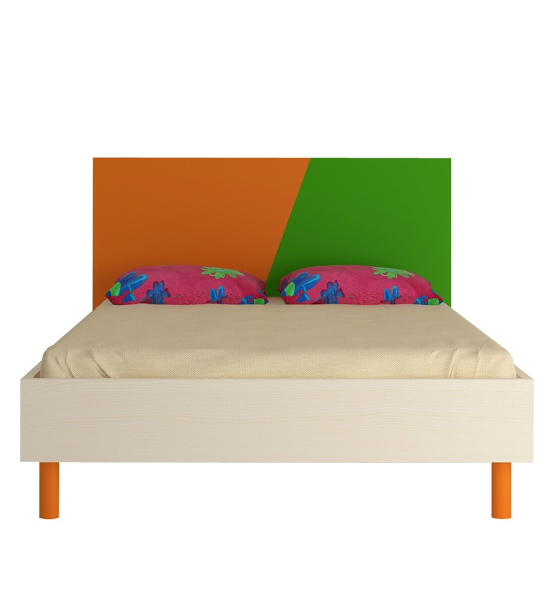 Buy Fiona Compact Double Bed in Light Orange & Verdant Green with Light Woodgrain Finish by