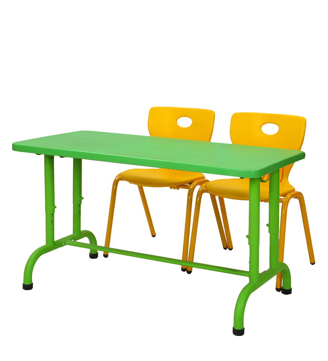 Buy First Desk Plastic Table & Two Chair Set in Green & Yellow Color by