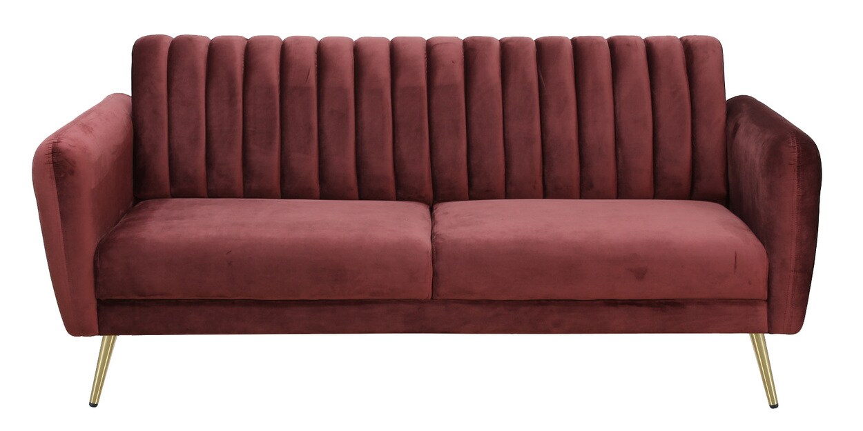 Buy Fidel Velvet Fabric 3 Seater Sofa In Wine Red Colour By Casacraft ...