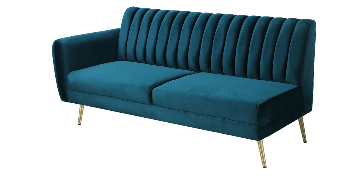 Buy Fidel Velvet Fabric LHS Sectional Sofa In Teal Blue Colour By