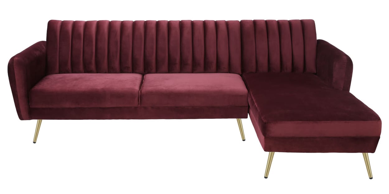 Buy Fidel Velvet Fabric LHS Sectional Sofa In Wine Red Colour By ...