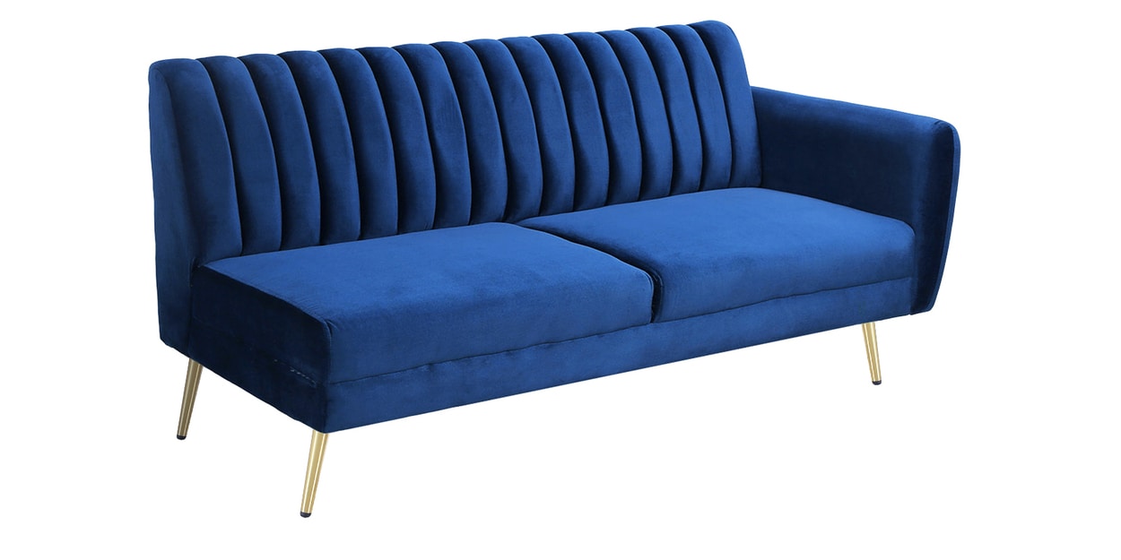 Buy Fidel Velvet Fabric RHS Sectional Sofa In Royal Blue Colour By