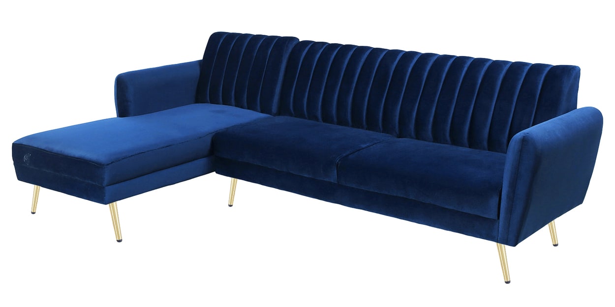 Buy Fidel Velvet Fabric RHS Sectional Sofa In Royal Blue Colour By
