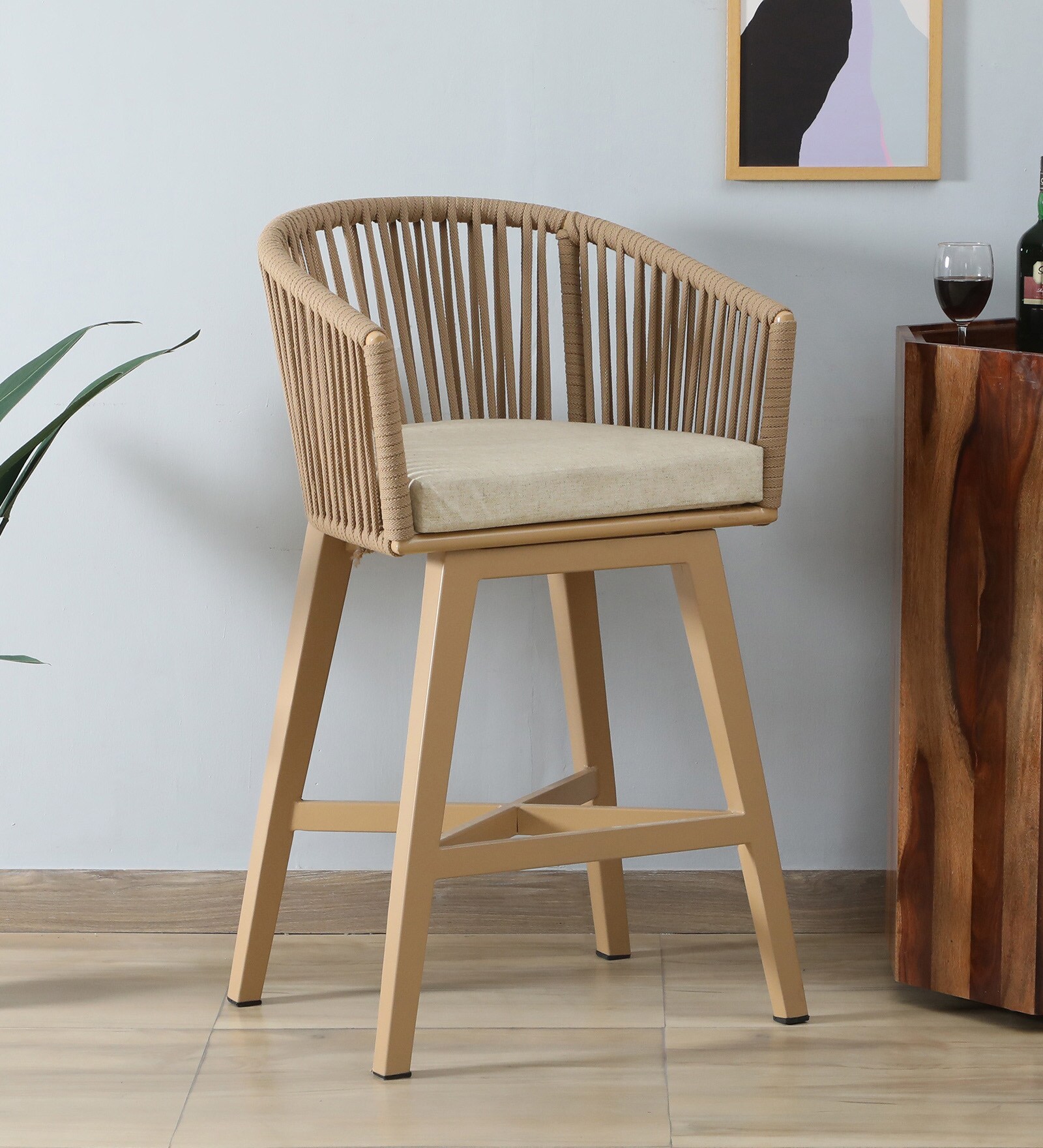 Fiala Metal Outdoor Bar Chair In Light Wood Colour
