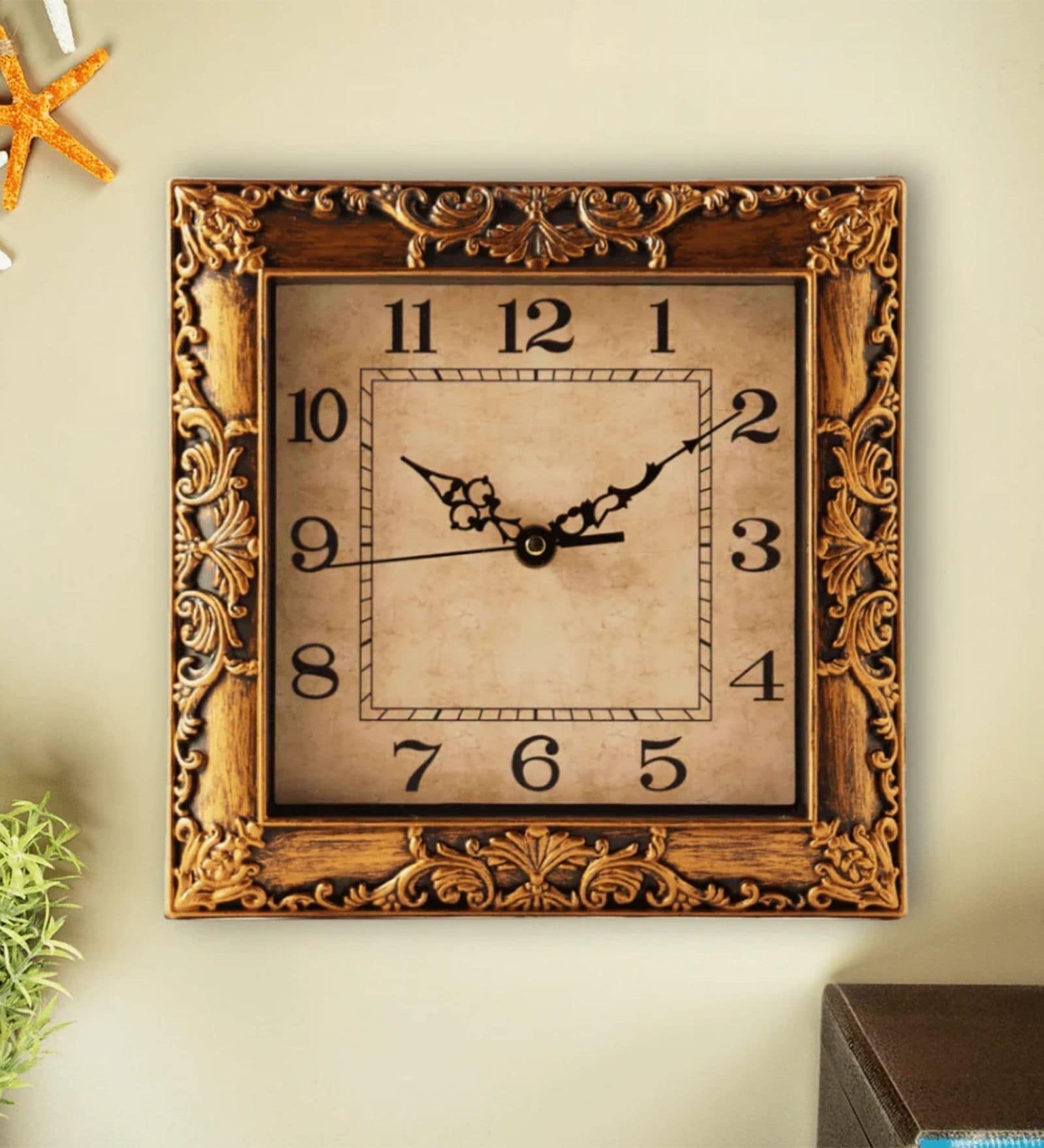Fiber Wall Clock Copper Square Decorative Wall Clock