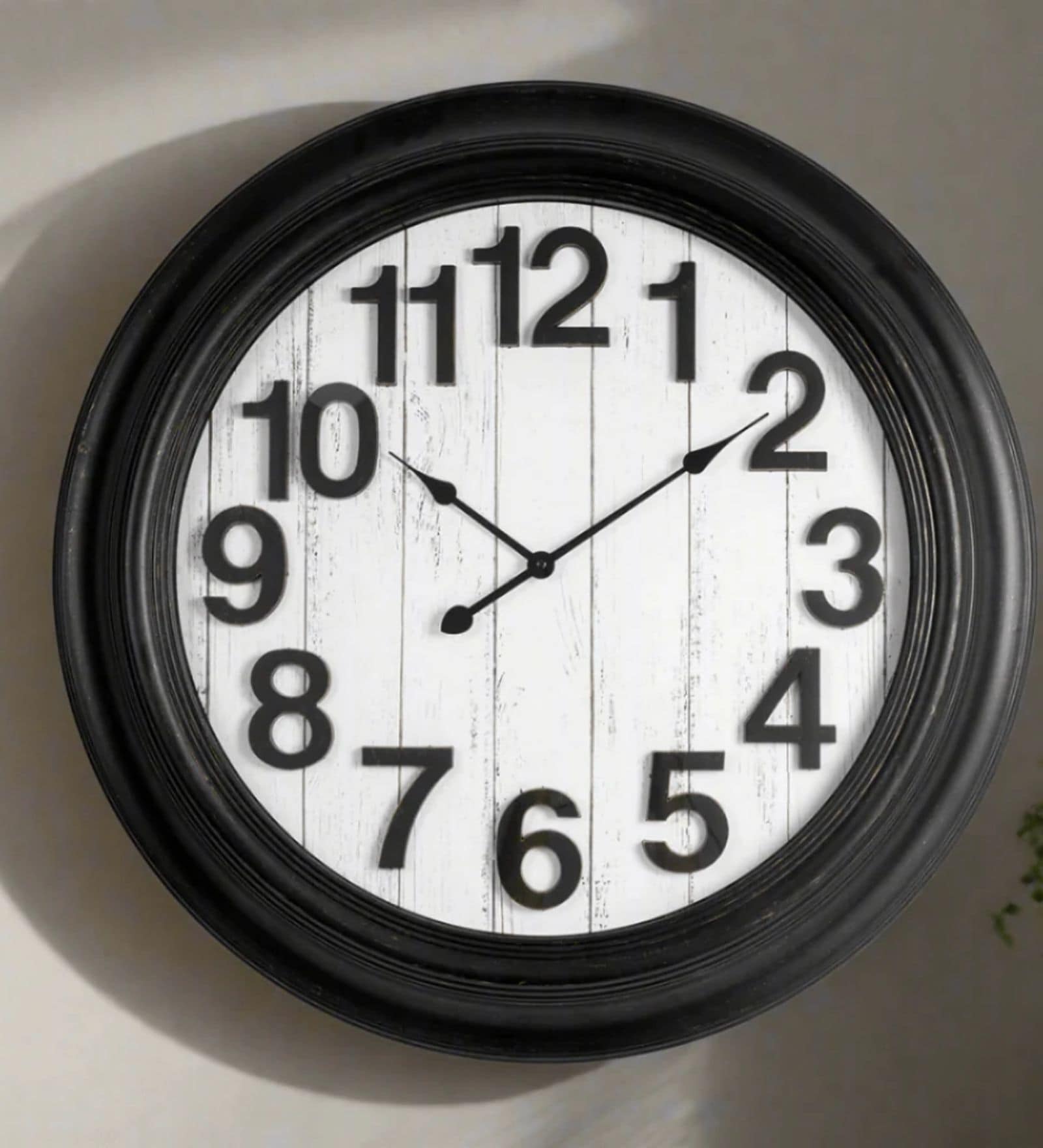 Fiber Wall Clock Numeric Big Wooden Design Black 30 Inch