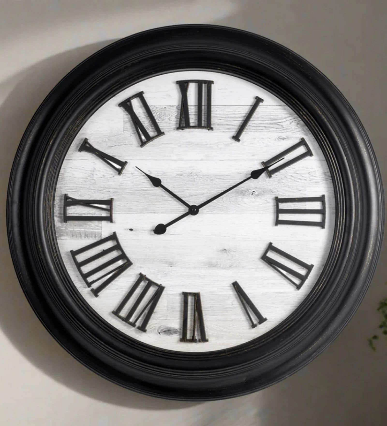 Fiber Wall Clock Roman Big Wooden Design Black 30 Inch