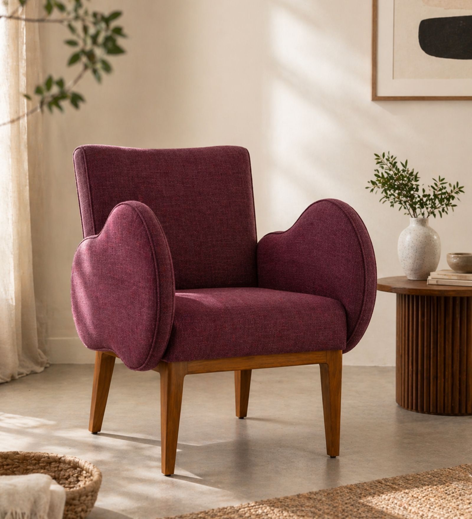 Fibo Arm Chair In Plum Red Colour