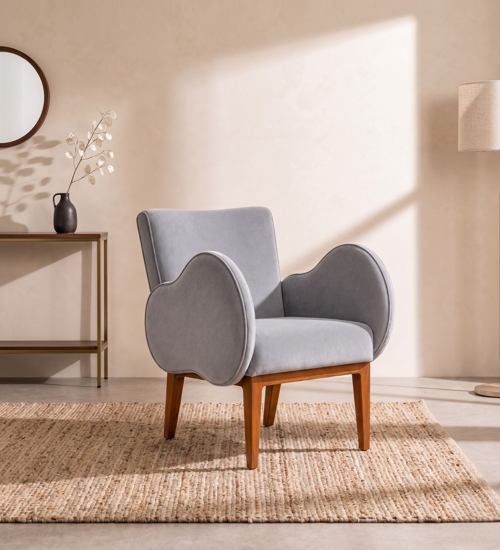 Fibo Arm Chair In Silver Velvet Colour