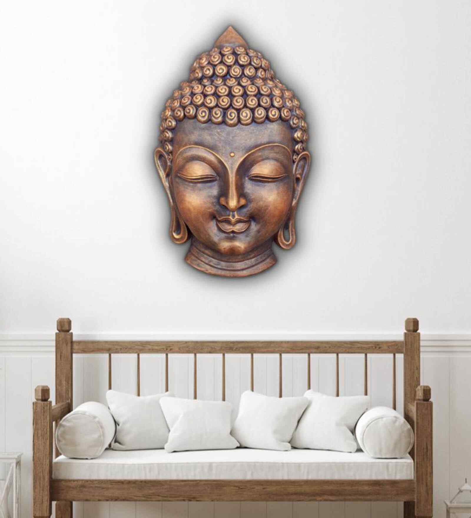 Fibre Buddha Face Wall Hanging Mural Bronze