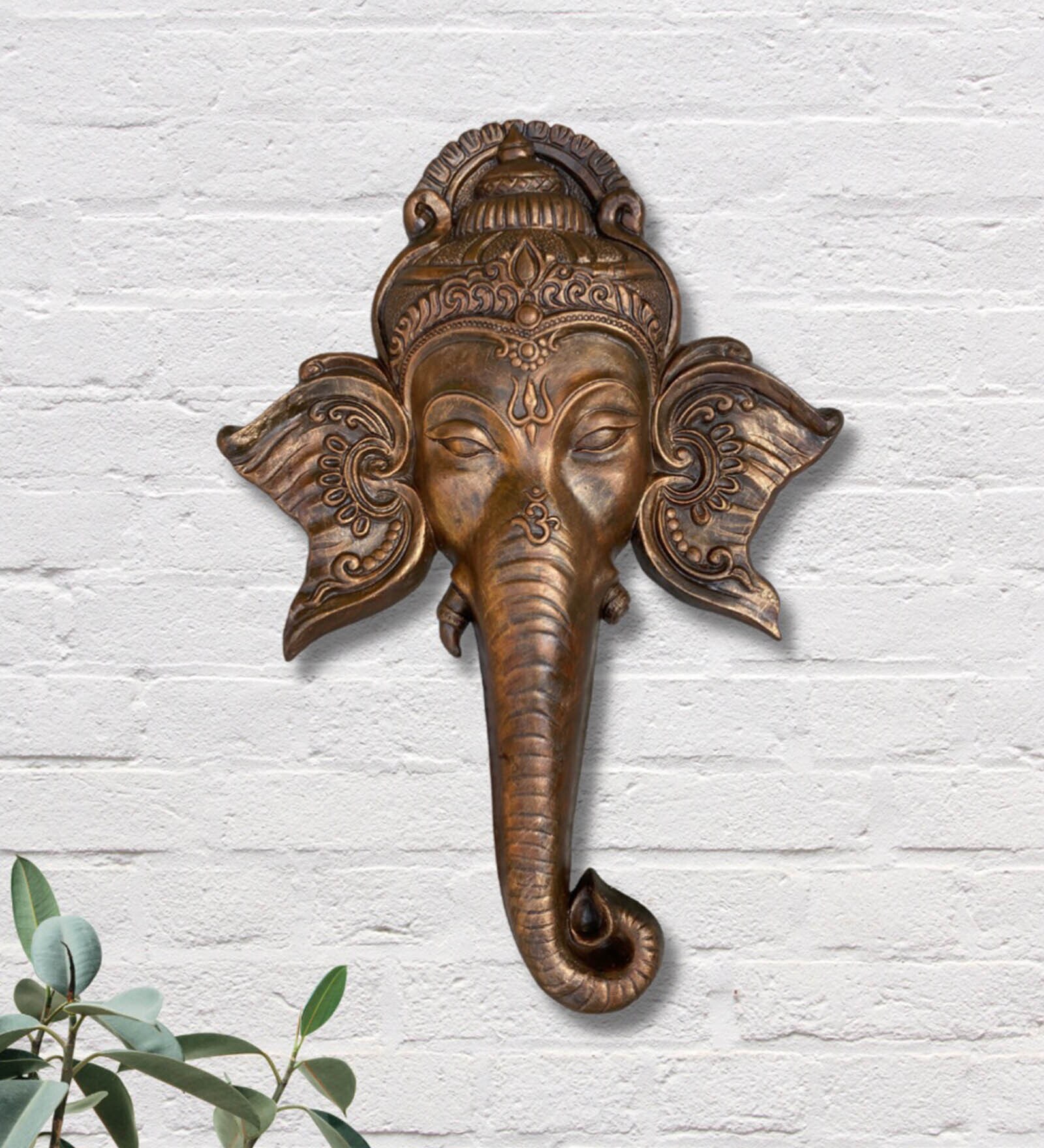 Buy Fibre Ganesha Face Wall Hanging Mural Bronze at 8 OFF by Artociti