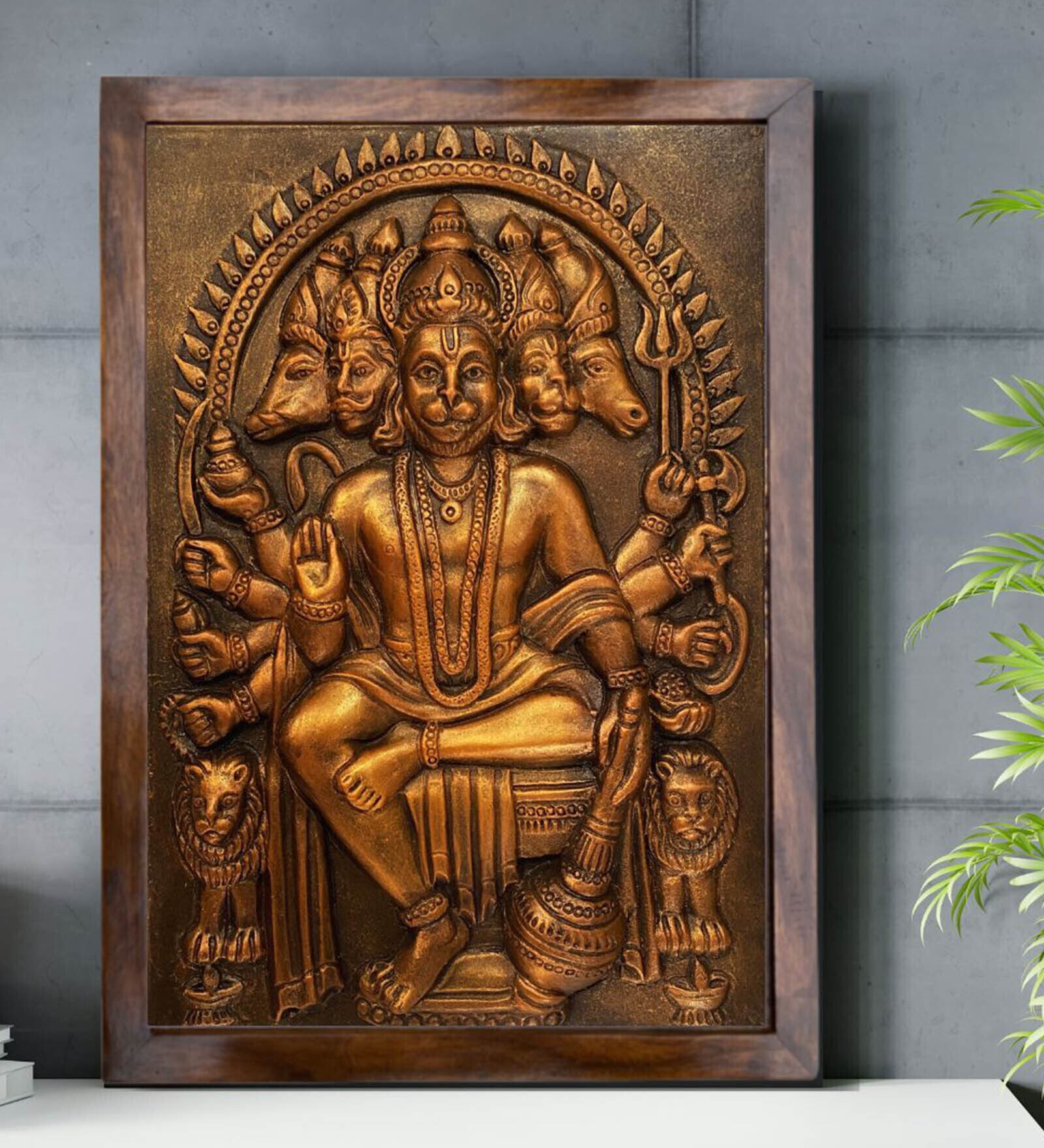Fibre Panchmukhi Hanuman Relief Mural Bronze