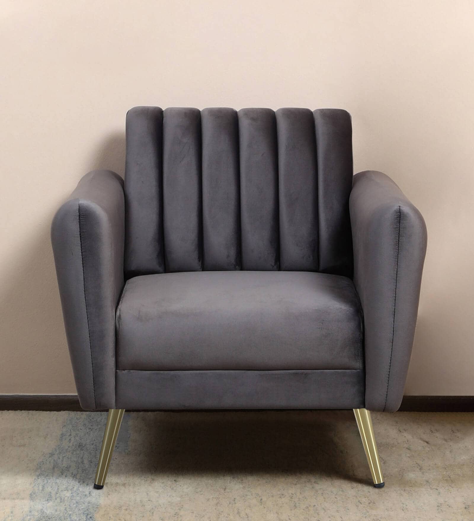 Fidel Velvet 1 Seater Sofa In Fossil Grey Colour