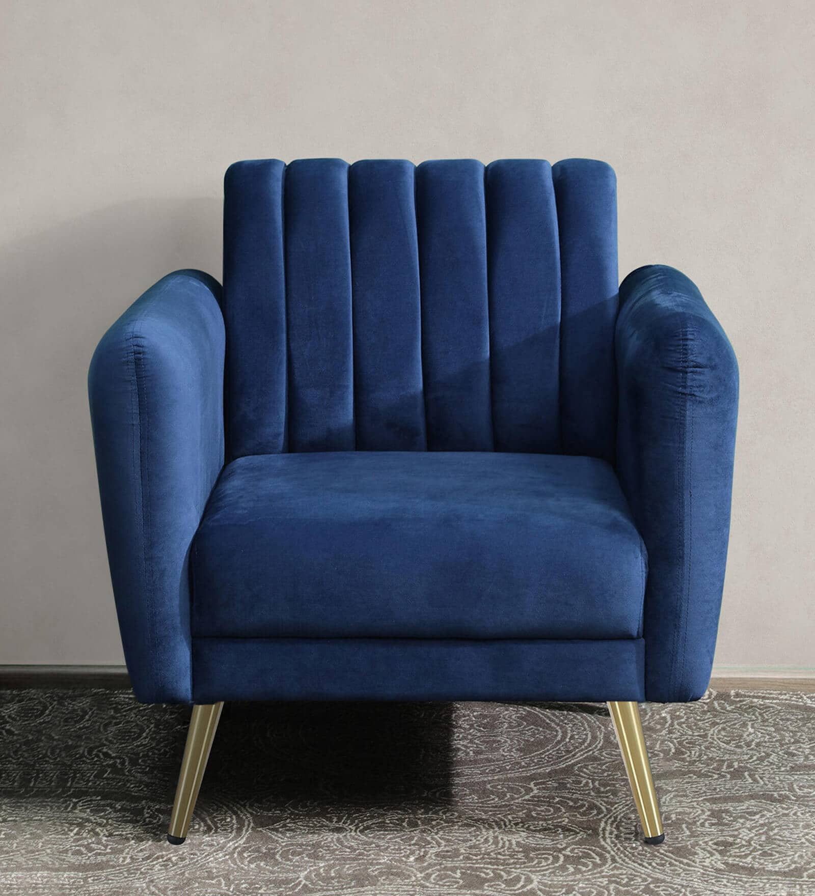 Fidel Velvet 1 Seater Sofa In Royal Blue Colour