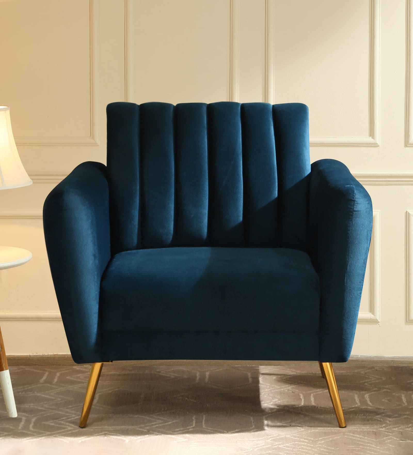 Fidel Velvet 1 Seater Sofa In Teal Blue Colour