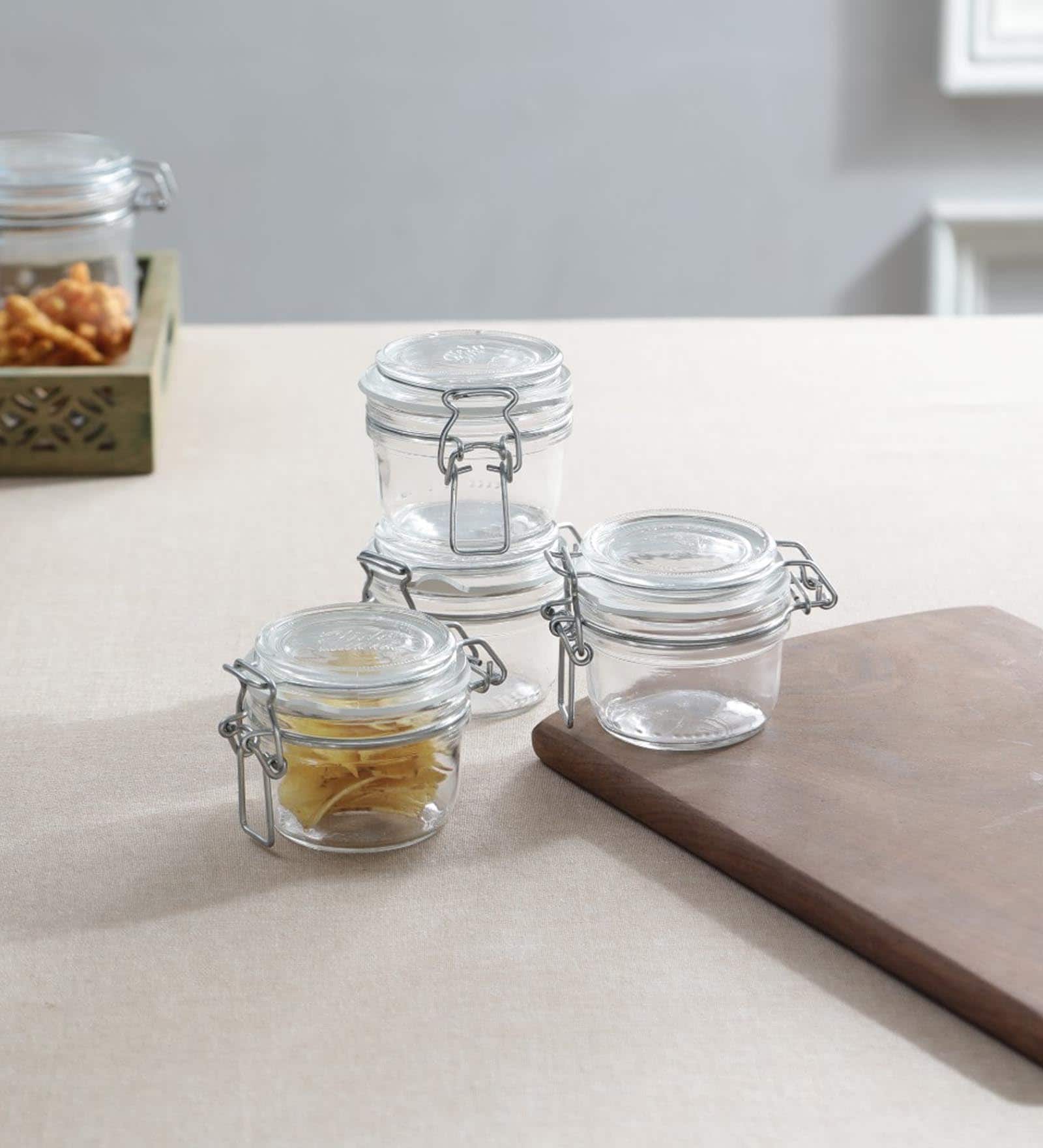 Fido Cylindrical 125 ml Transparent Glass (Set of 4) Jars and Containers