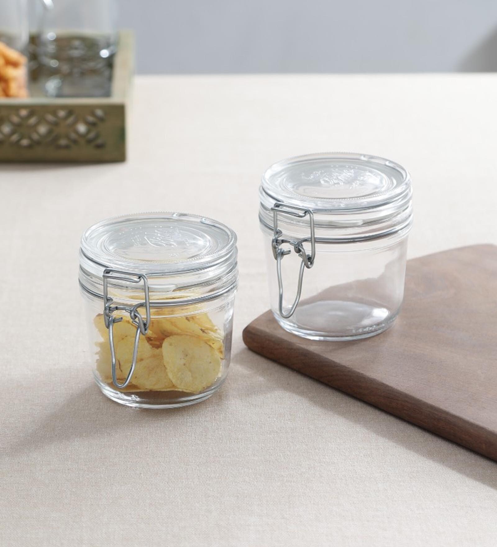 Fido Cylindrical 350ml Transparent Glass (Set of 2) Jars and Containers