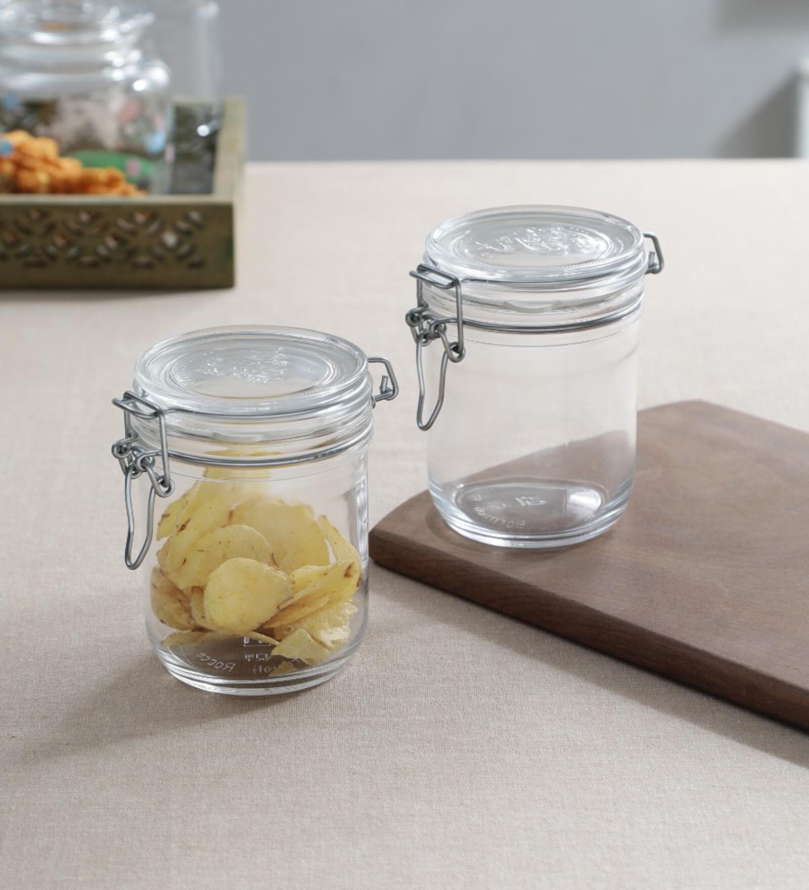Fido Cylindrical 500ml Transparent Glass (Set of 2) Jars and Containers