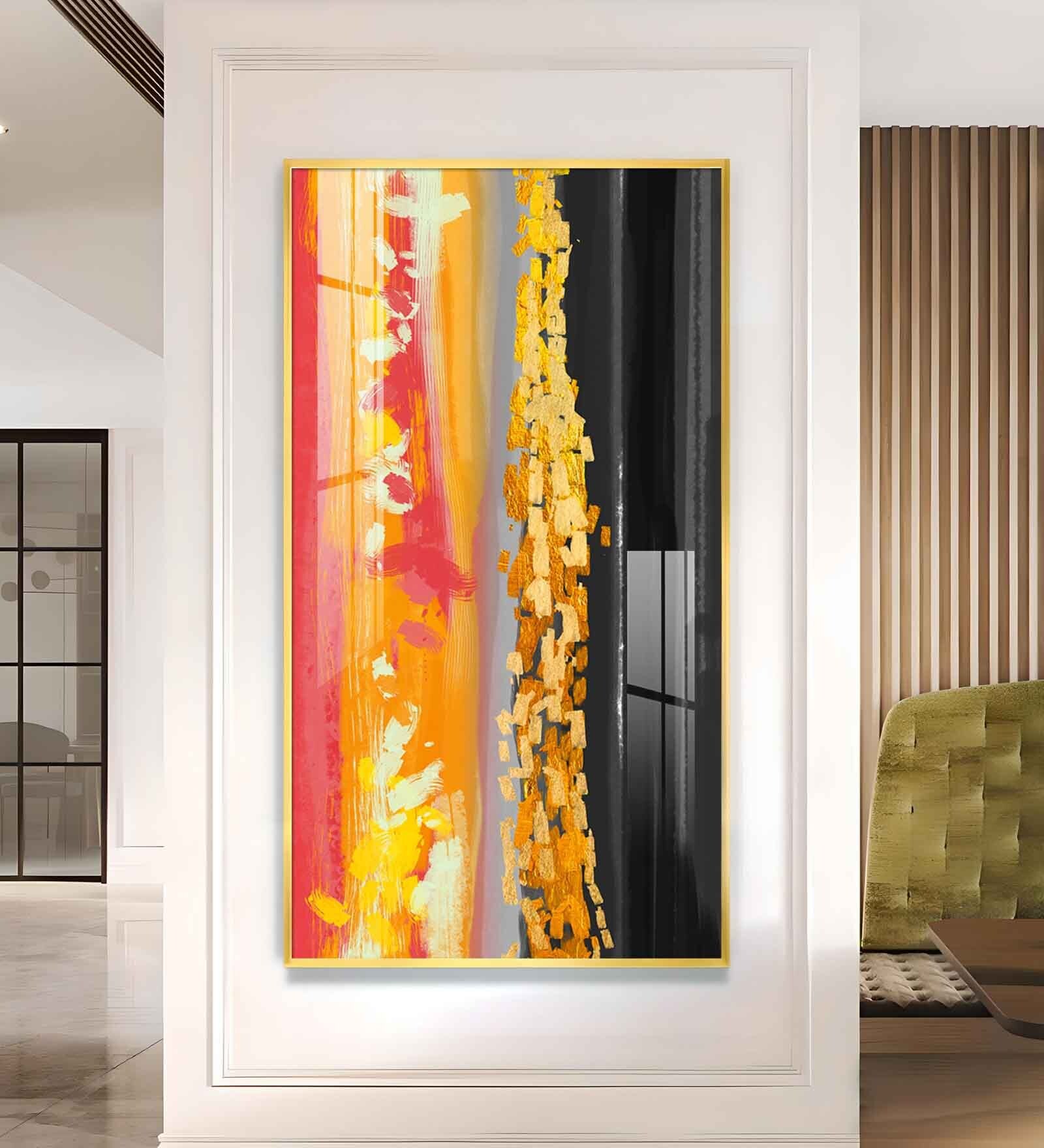 Fiery Essence Glass Finish Vertical Wall Art