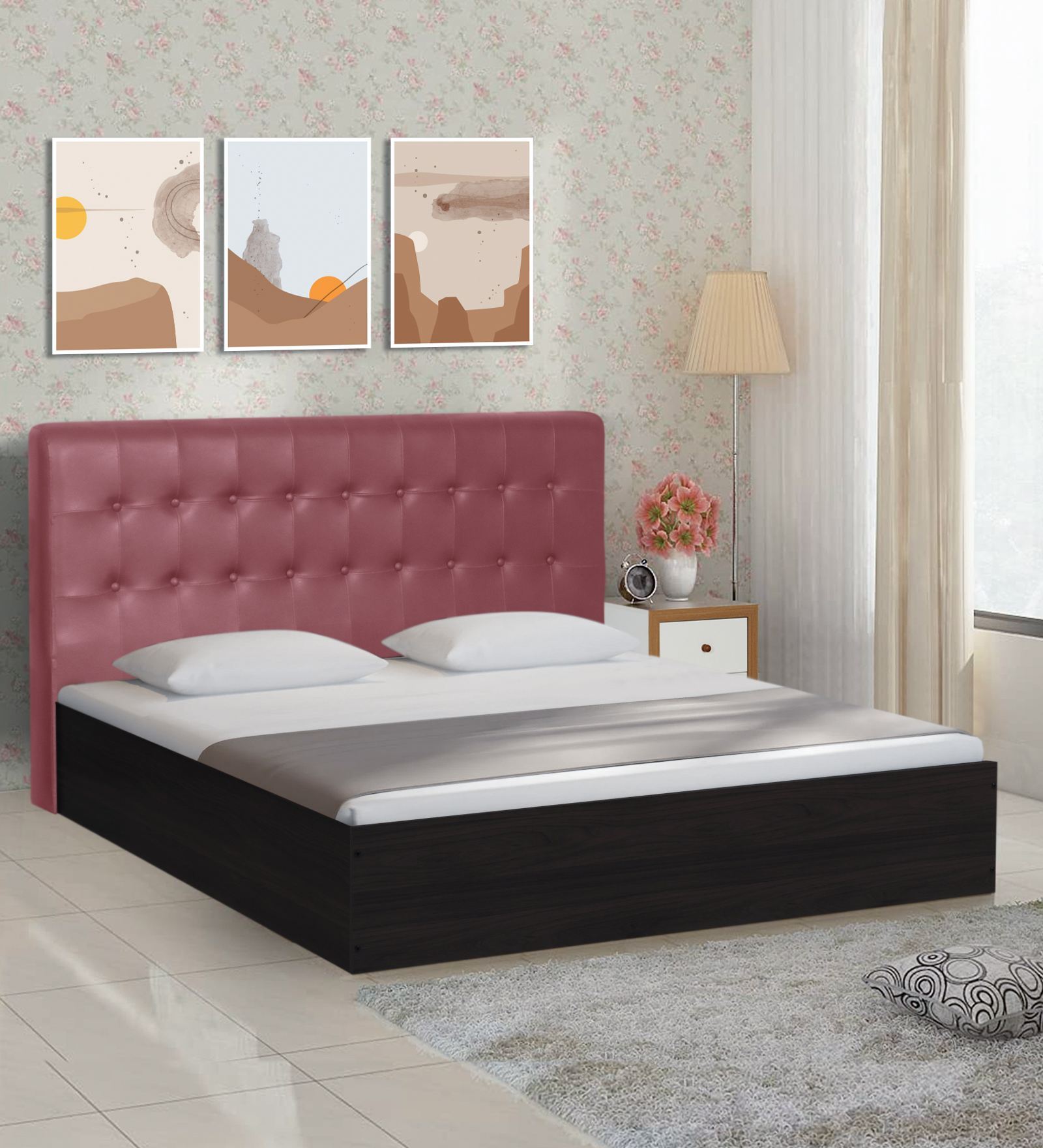 Fiji Queen Size Bed In Walnut Finish With Box Storage