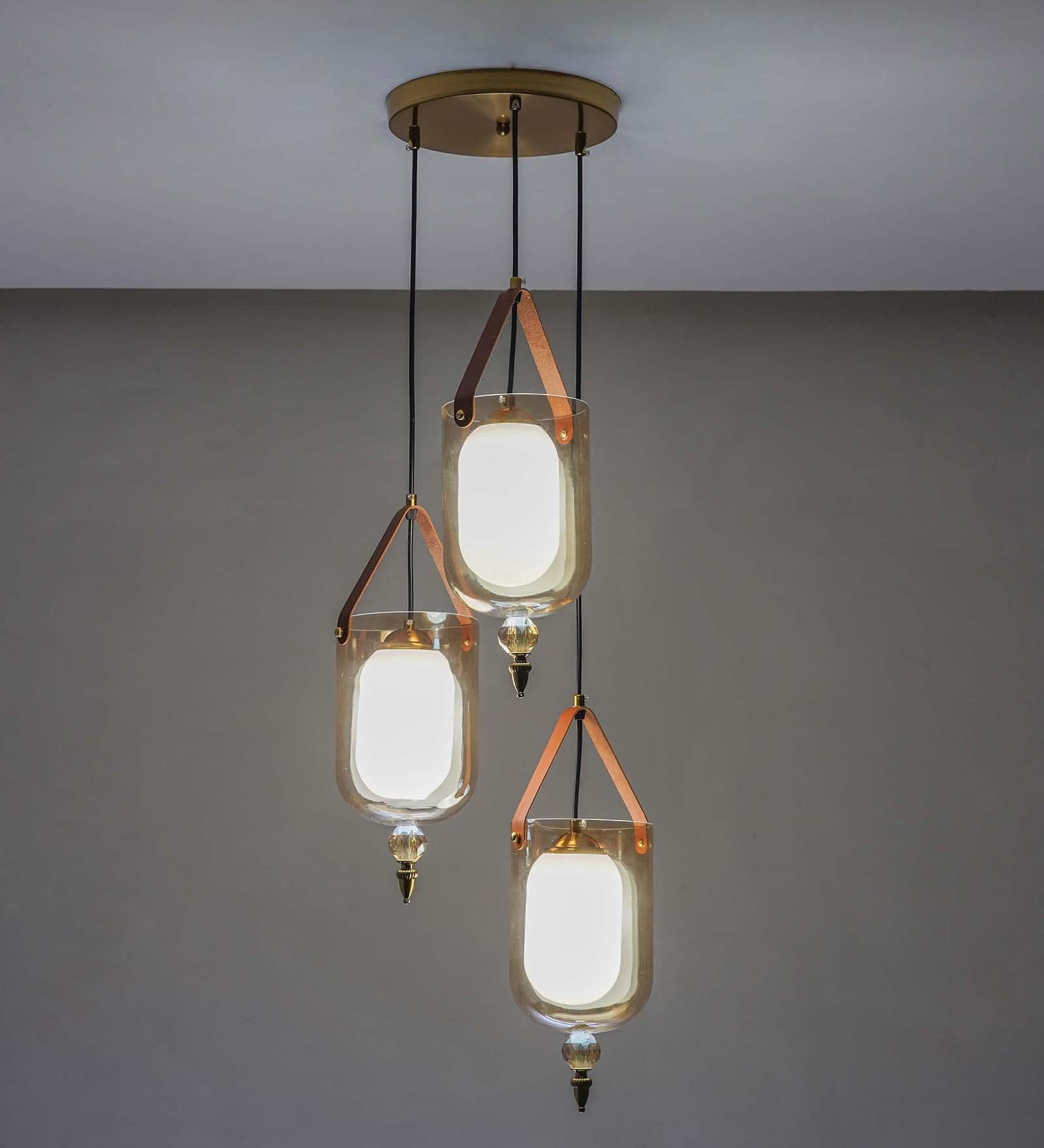 Filo Metal & Glass 3-Light Cascade Ceiling Pendant (Brass)