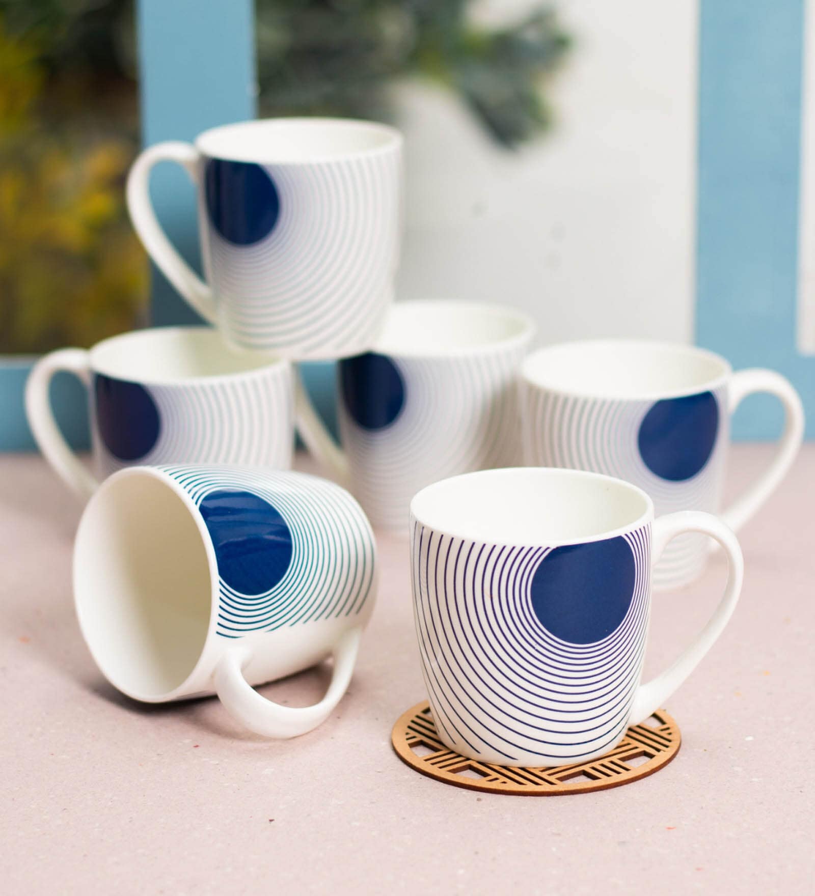 Blue Fine Ceramic Alton Hilton Blue Tea Cup Set Of 6
