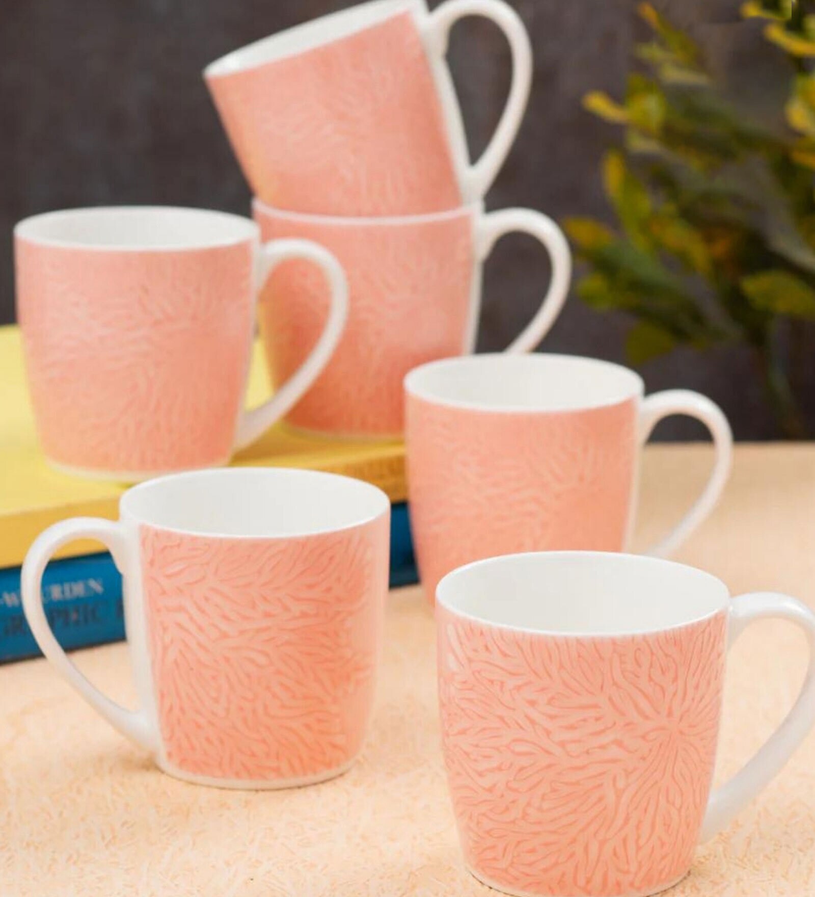 Pink Fine Ceramic Alton Vanilla Tea Cup Set Of 6