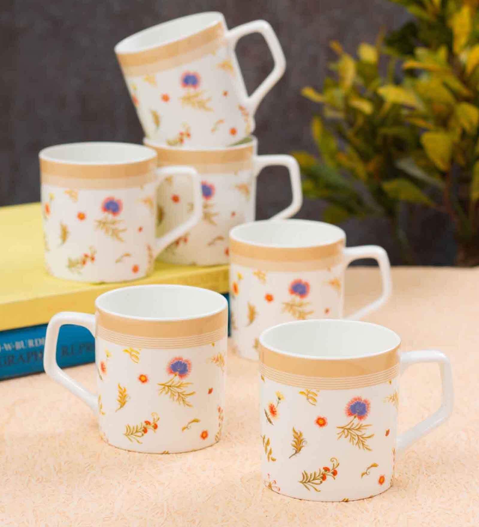 Beige Fine Ceramic Director Gardenia Tea Cup Set Of 6