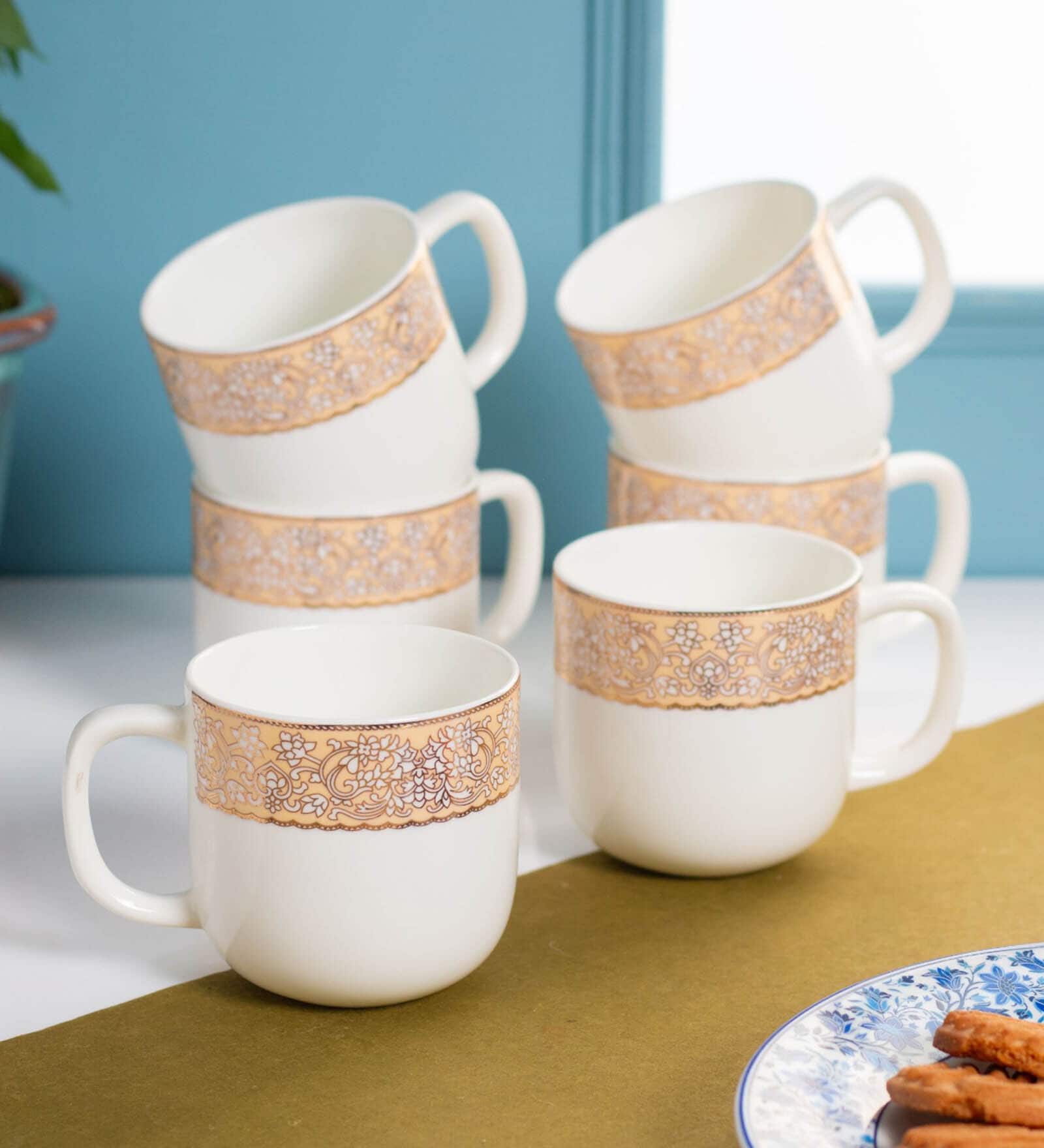 Beige Fine Ceramic Ella Aroma Tea Cup Set Of 6