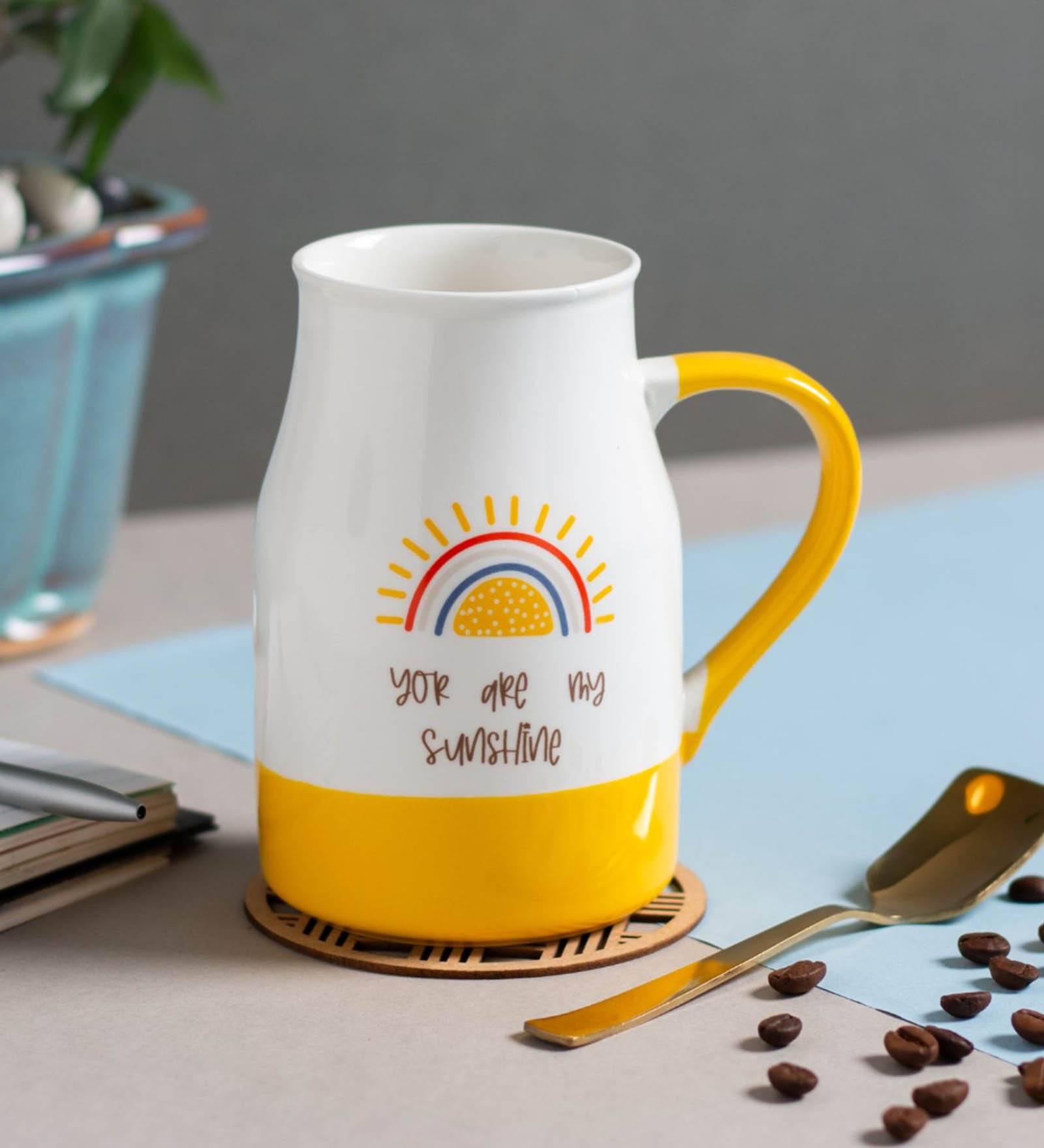 Yellow Fine Ceramic Flask Zest Milk Mug 2 Piece -490 ml