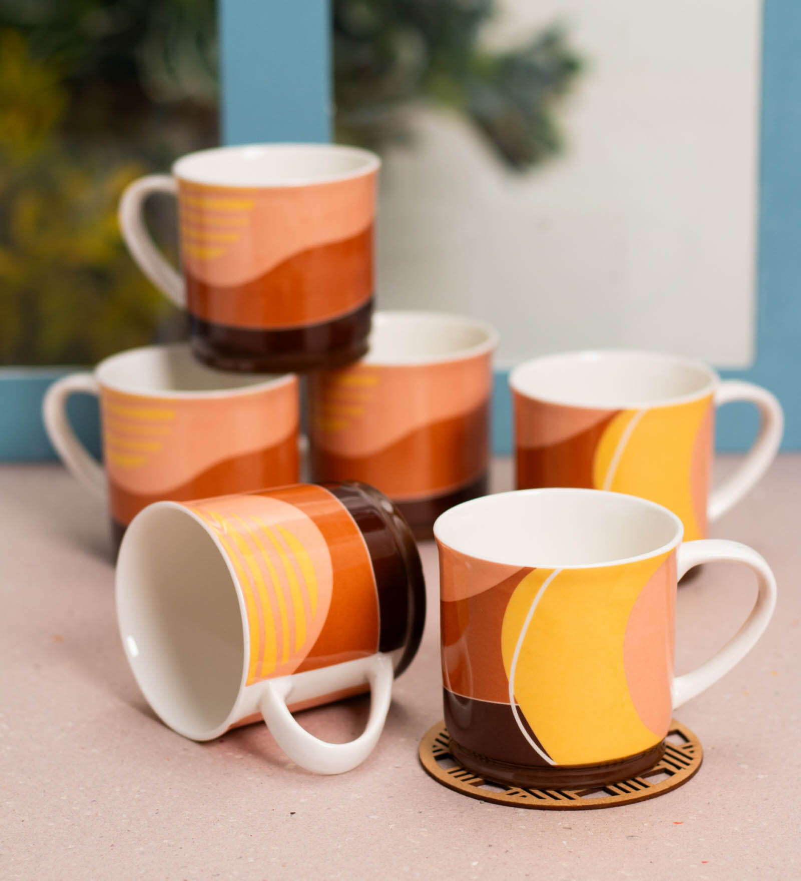 Brown Fine Ceramic Fresco Prima Tea Cup Set Of 6