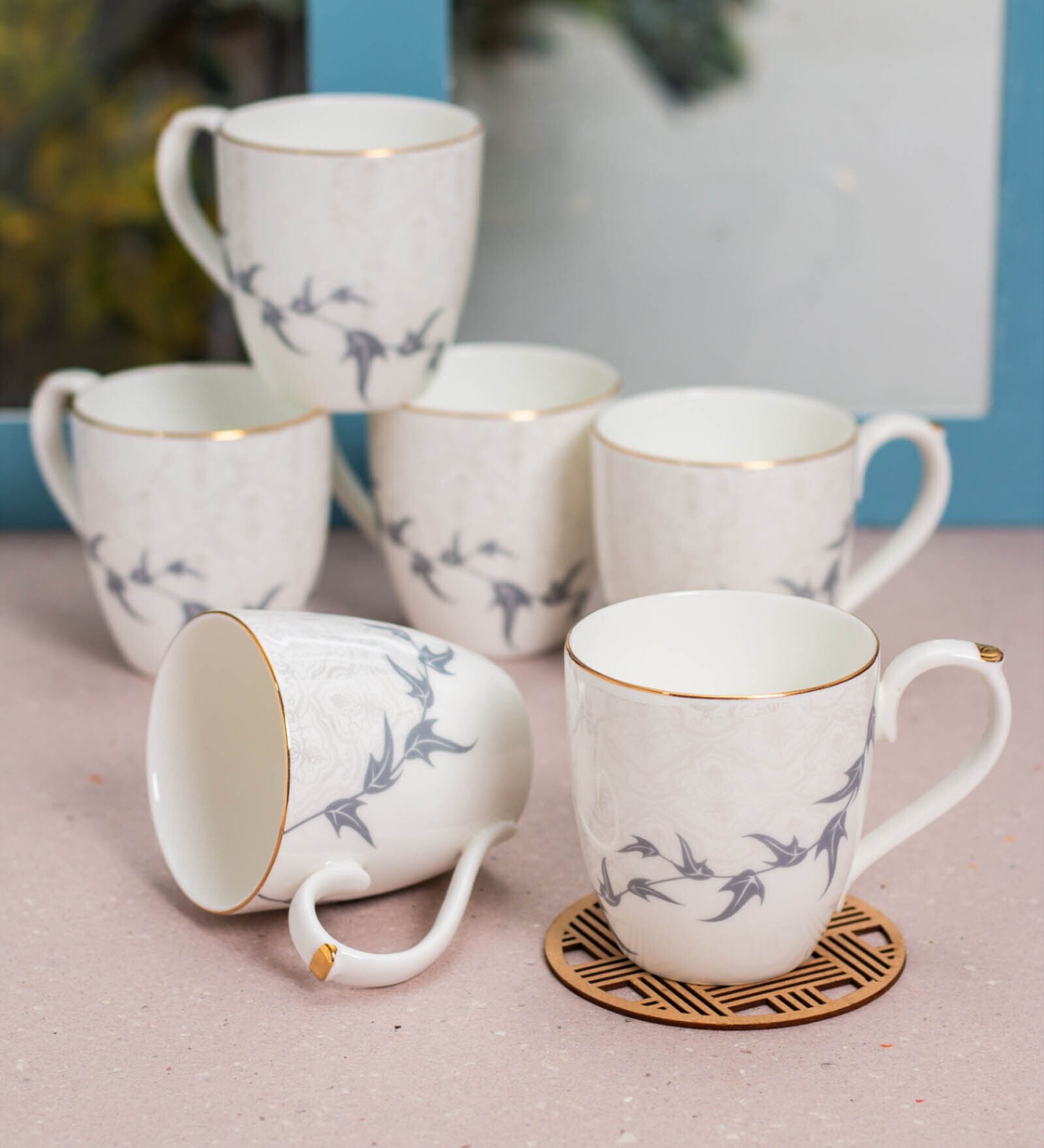 White Fine Ceramic Polo Luminous Tea Cup Set Of 6