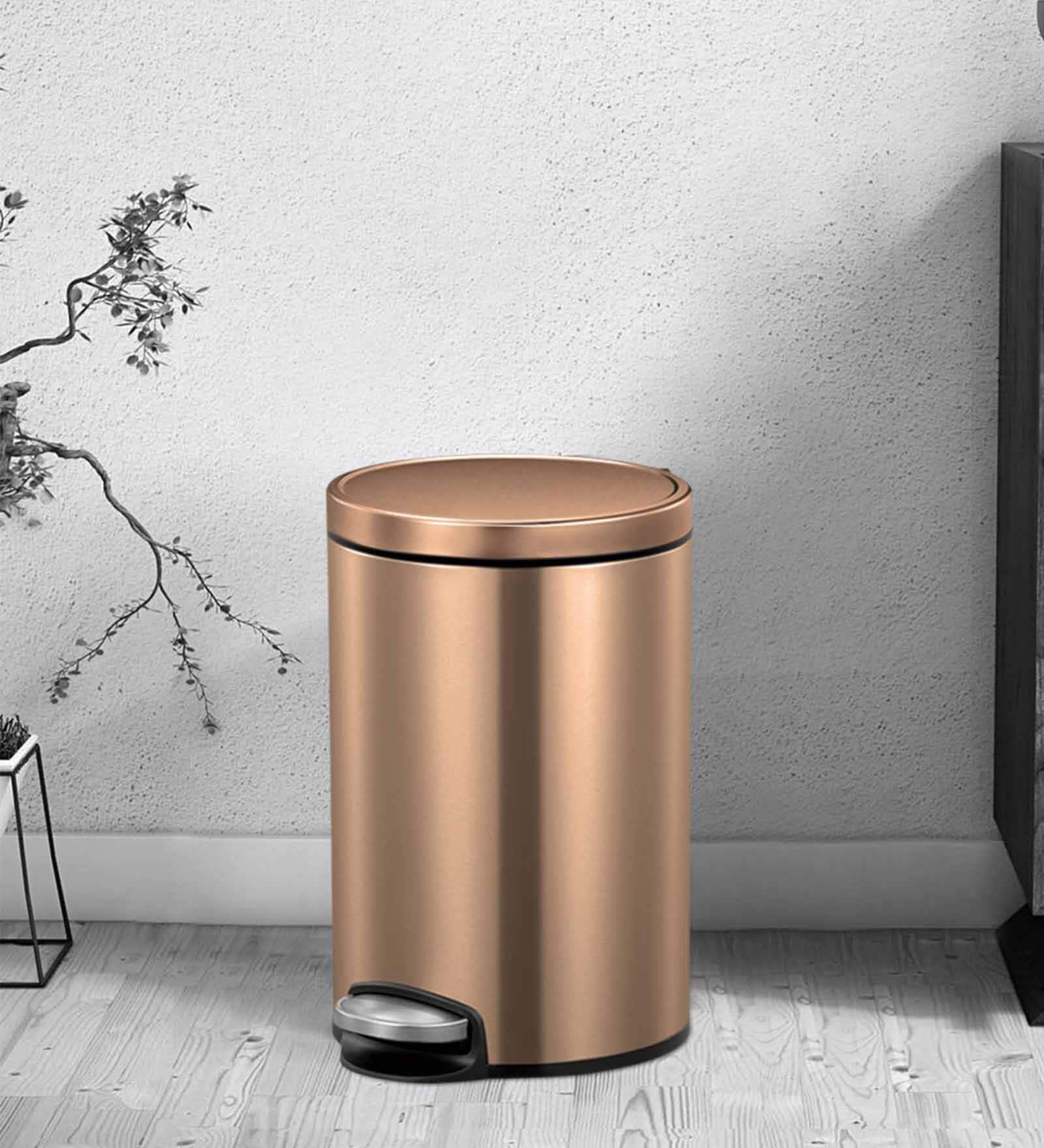 Fingerprint Resistant Round Step Dustbin with Liner, 8 Litre, Bronze & Copper