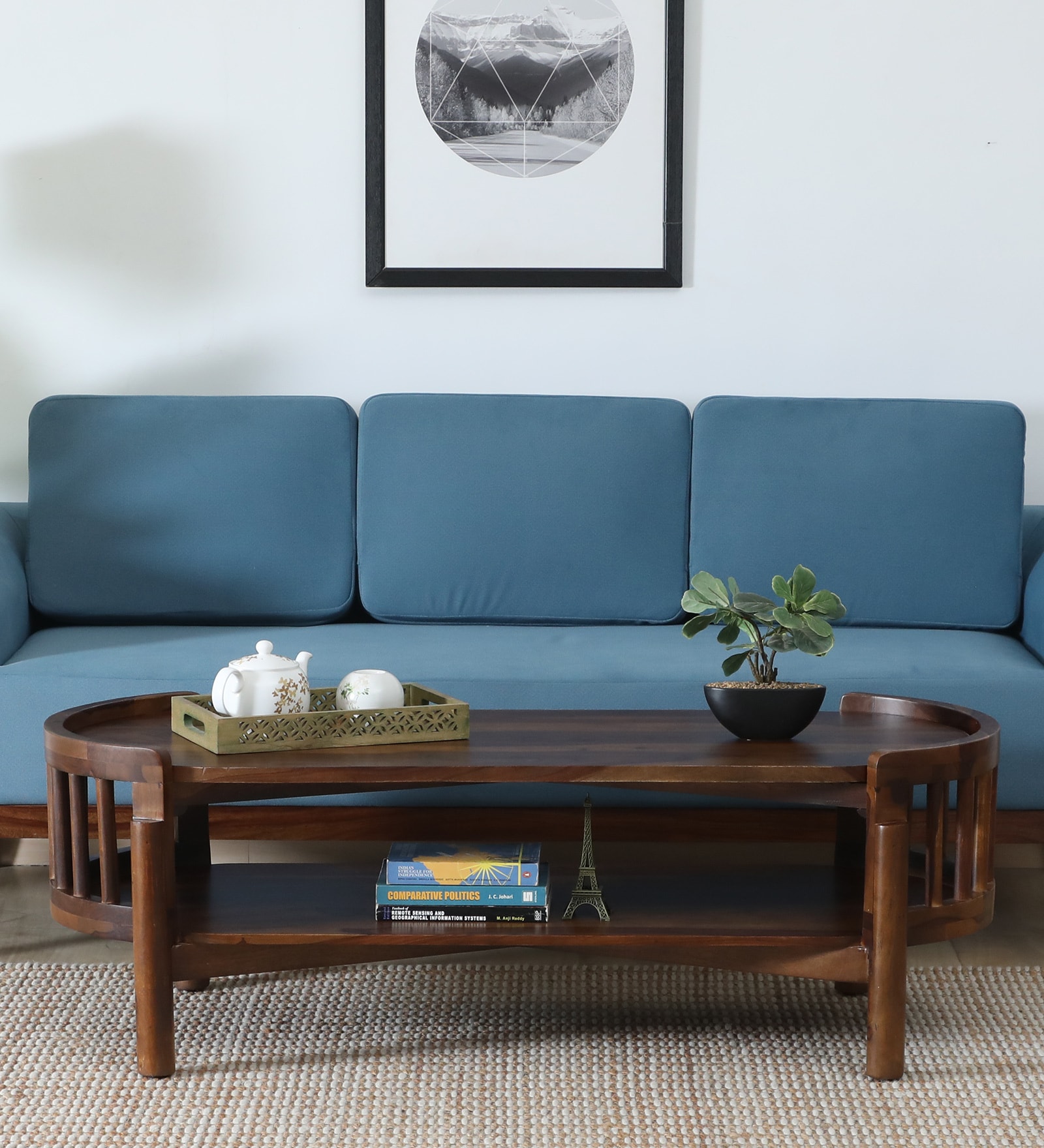 Finnmark Sheesham Wood Oval Coffe Table In Scratch Resistant Provincial Teak Finish