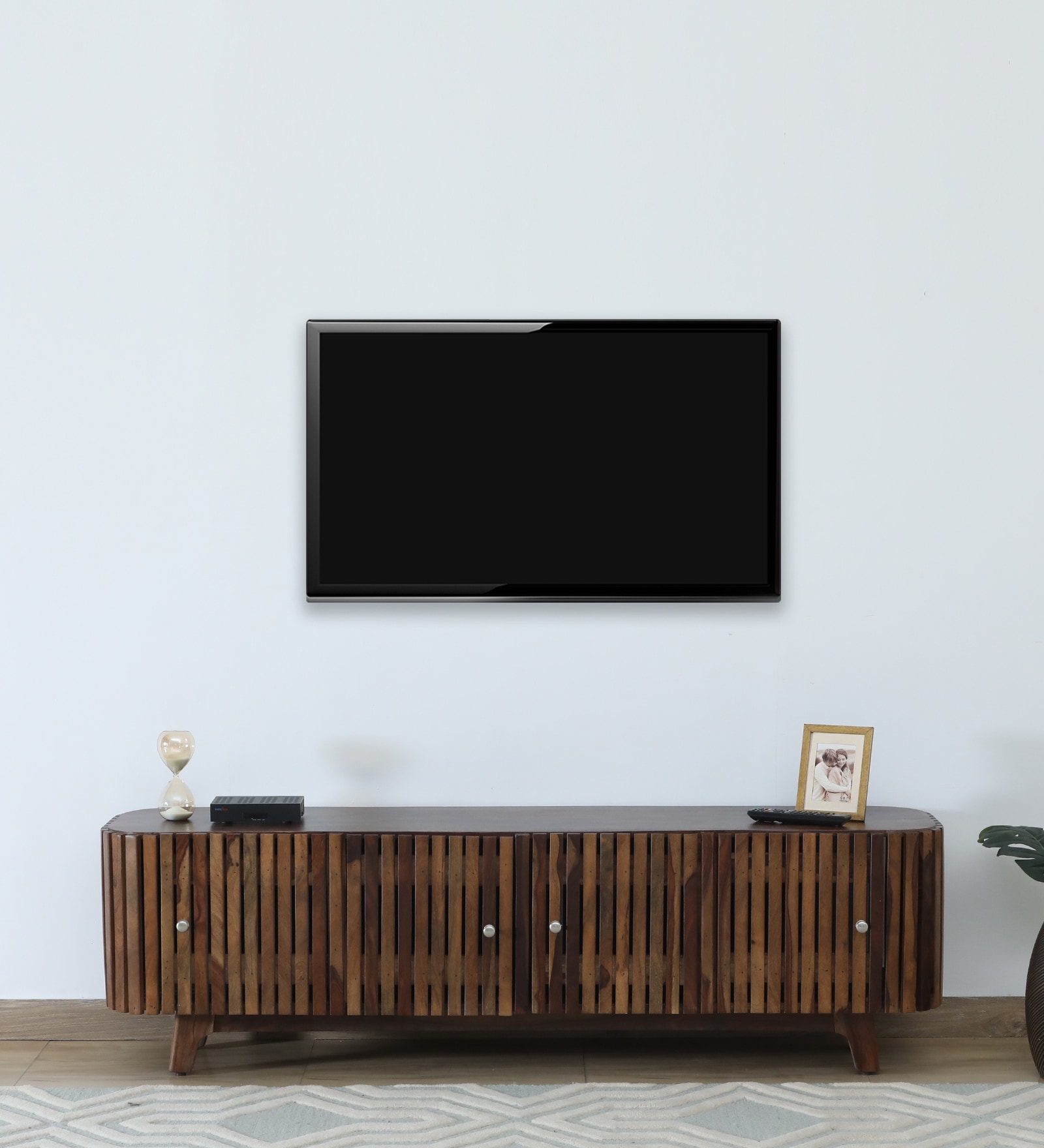 Finnmark Sheesham Wood Tv Console In Scratch Resistant Provincial Teak Finish For Tvs Up To 70"