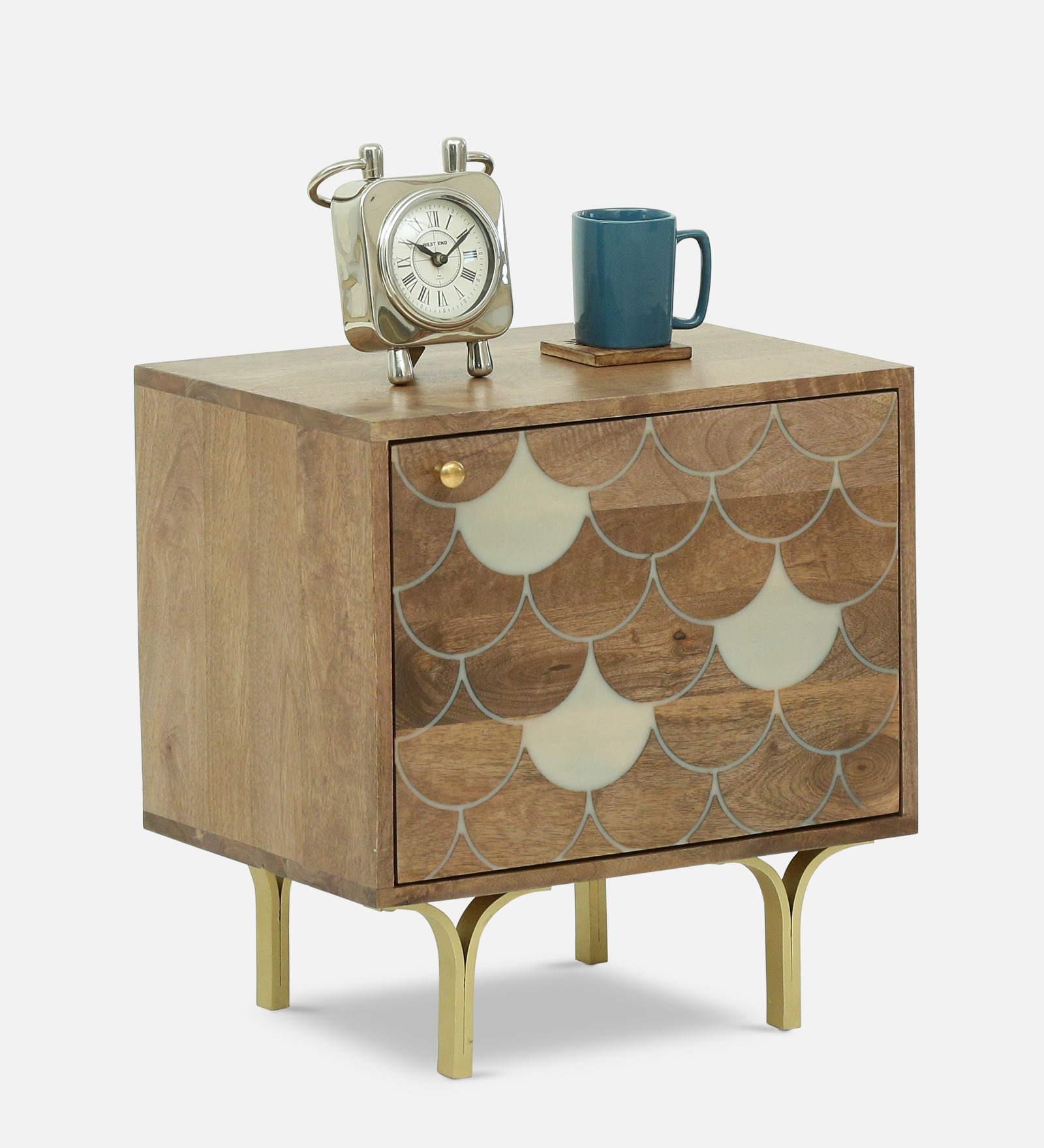 Fins Solid Wood Bedside Cabinet In Natural Finish