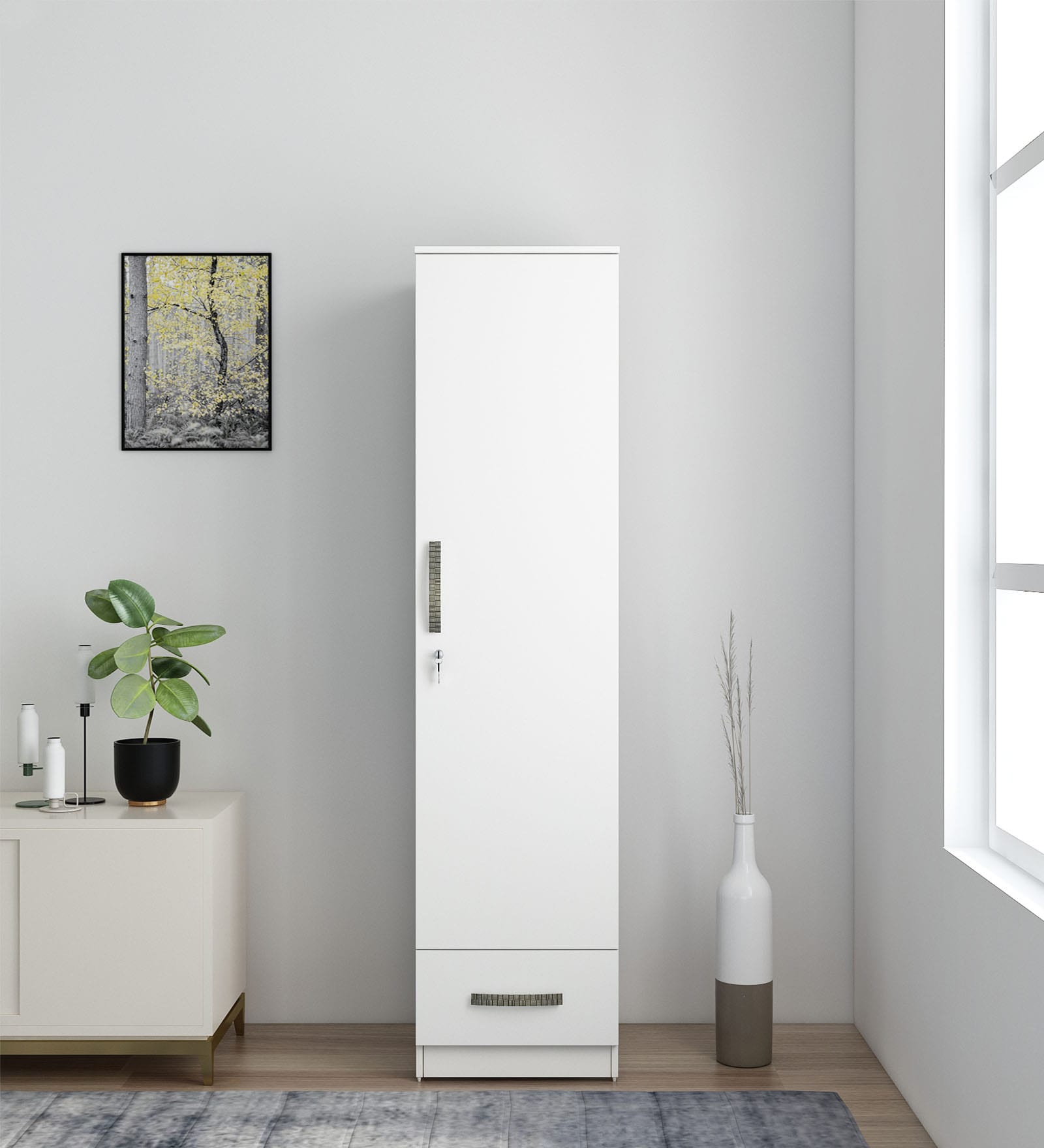 Buy Electra 1 Door Wardrobe in Frosty White Finish with Drawer at 49% ...