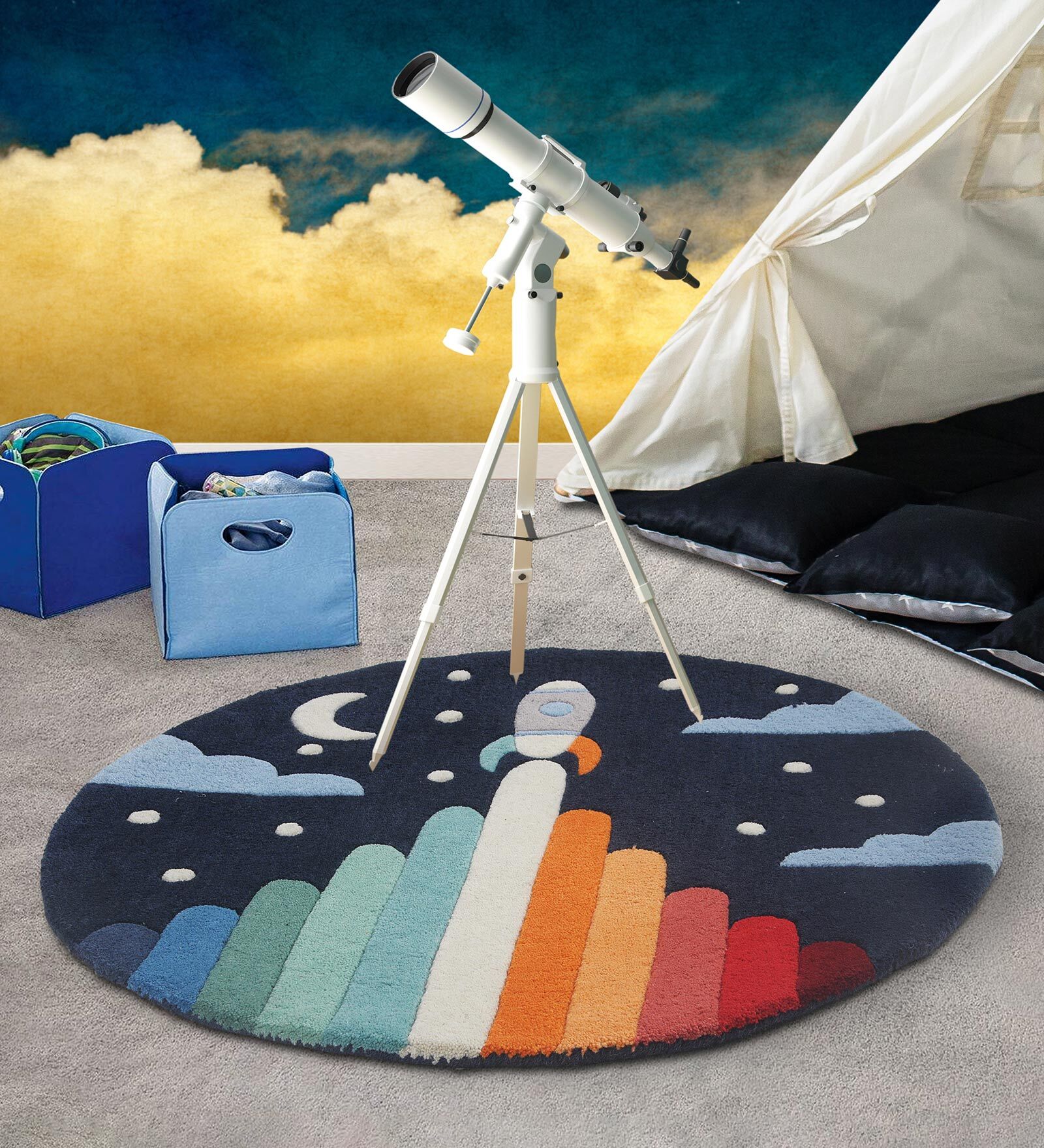 Blue Abstract Wool 3 ft x 3 ft Kids Carpet