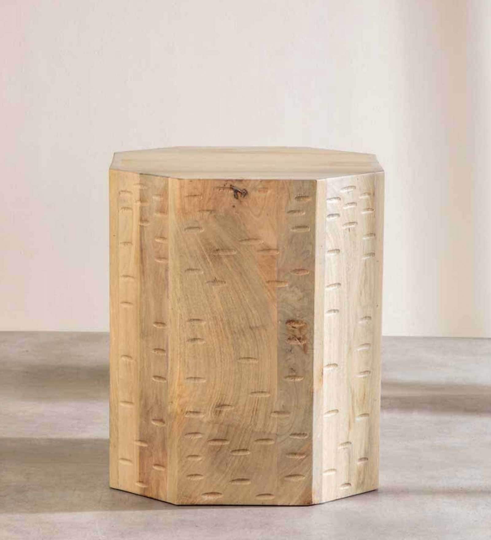 Fire Solid Wood Side Table In Natural Colour