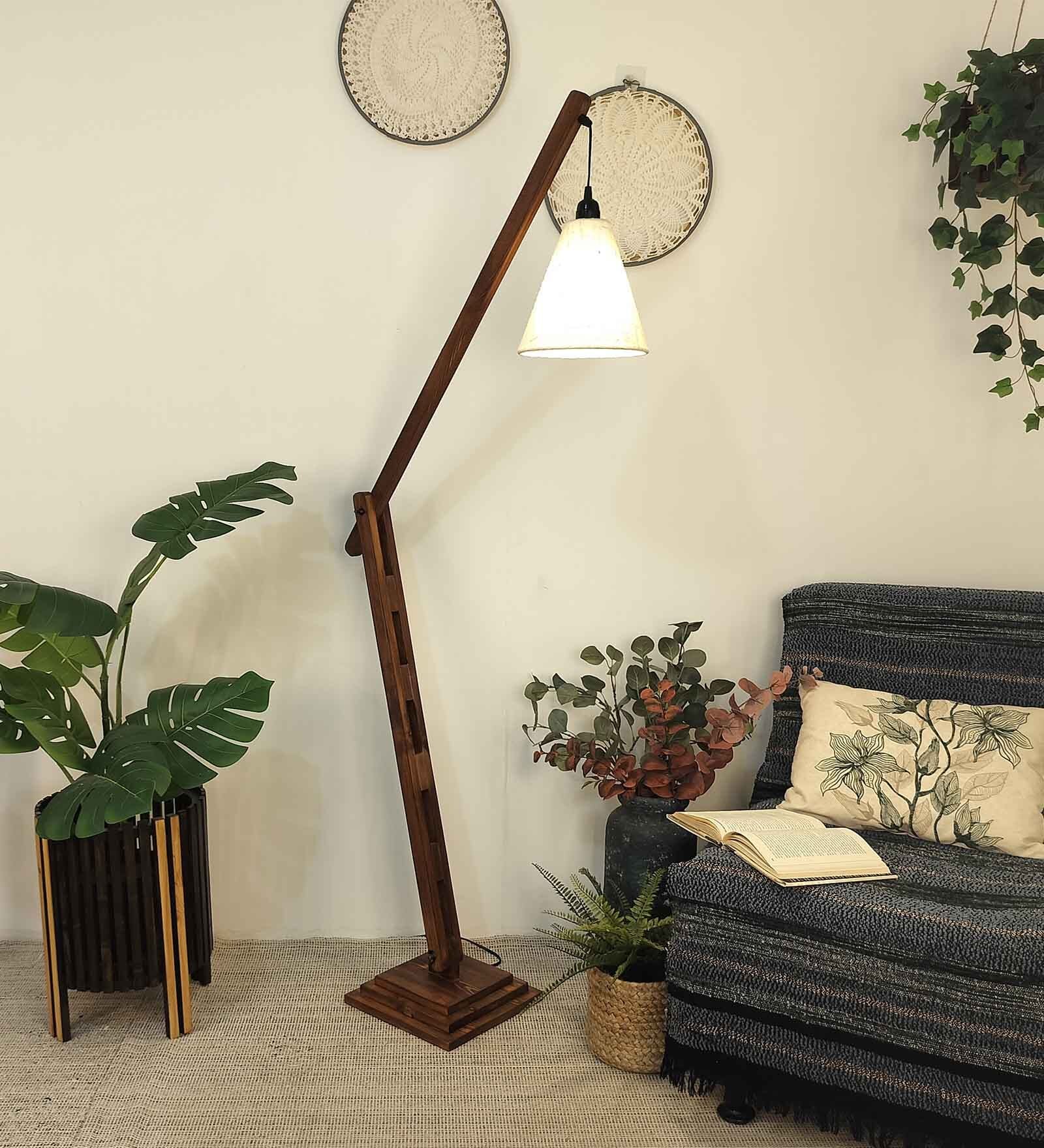 FIsher Wooden Floor Lamp with Jute Shade & Brown Base