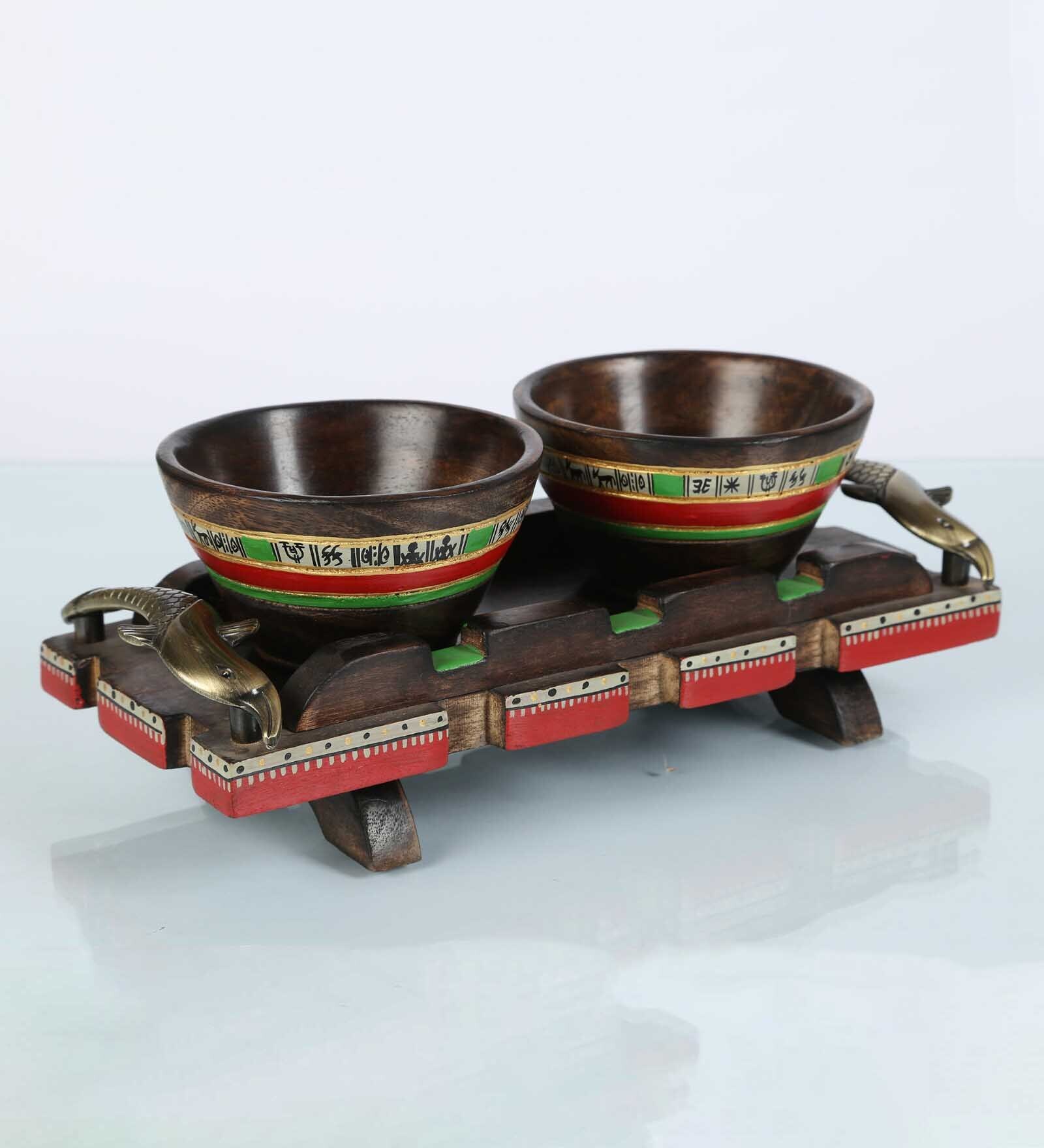 Fishy Brown Mango Wood (Set of 3) Tray Set