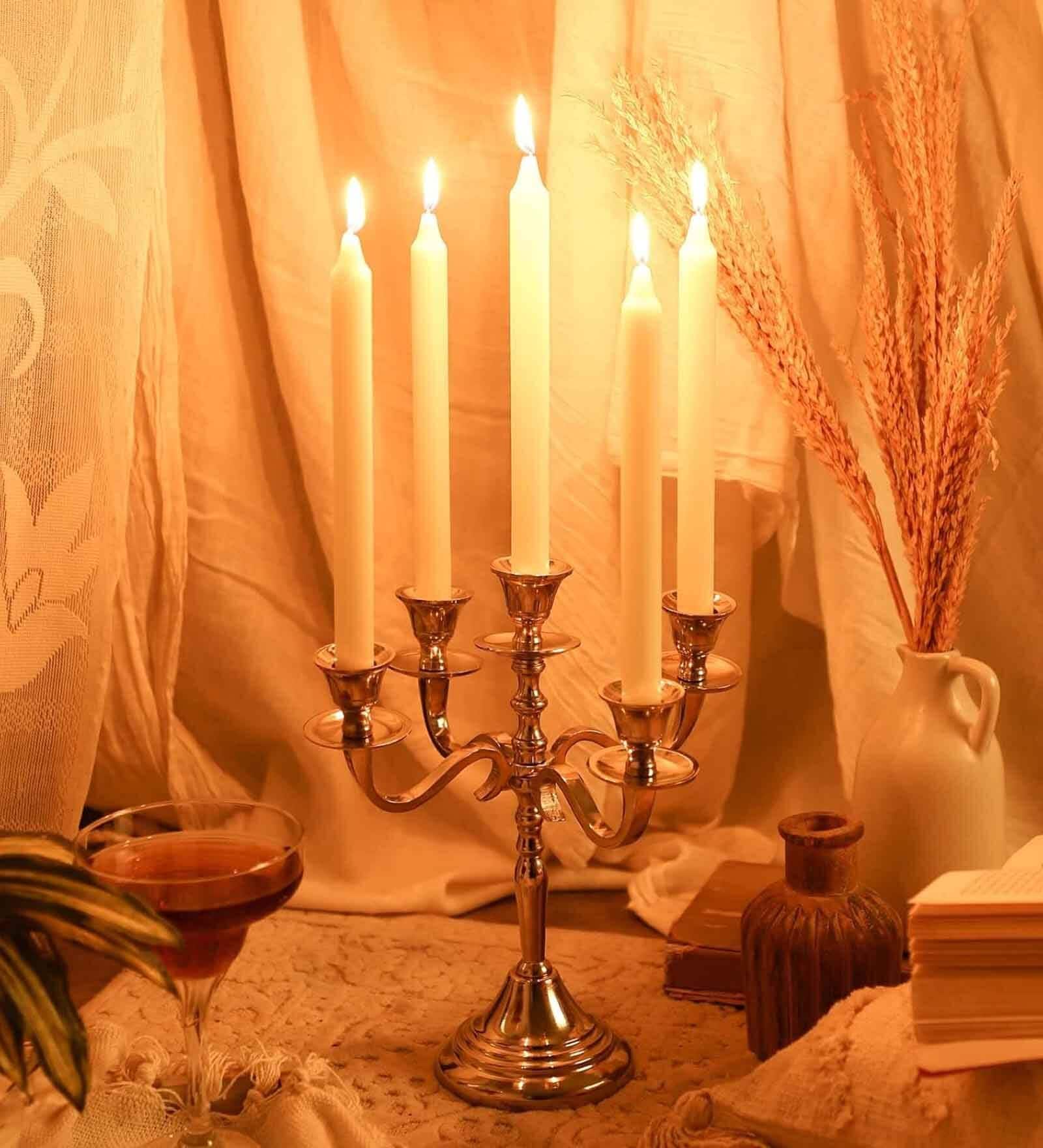 Five Arm Candelabra Silver Aluminium Candle Holder